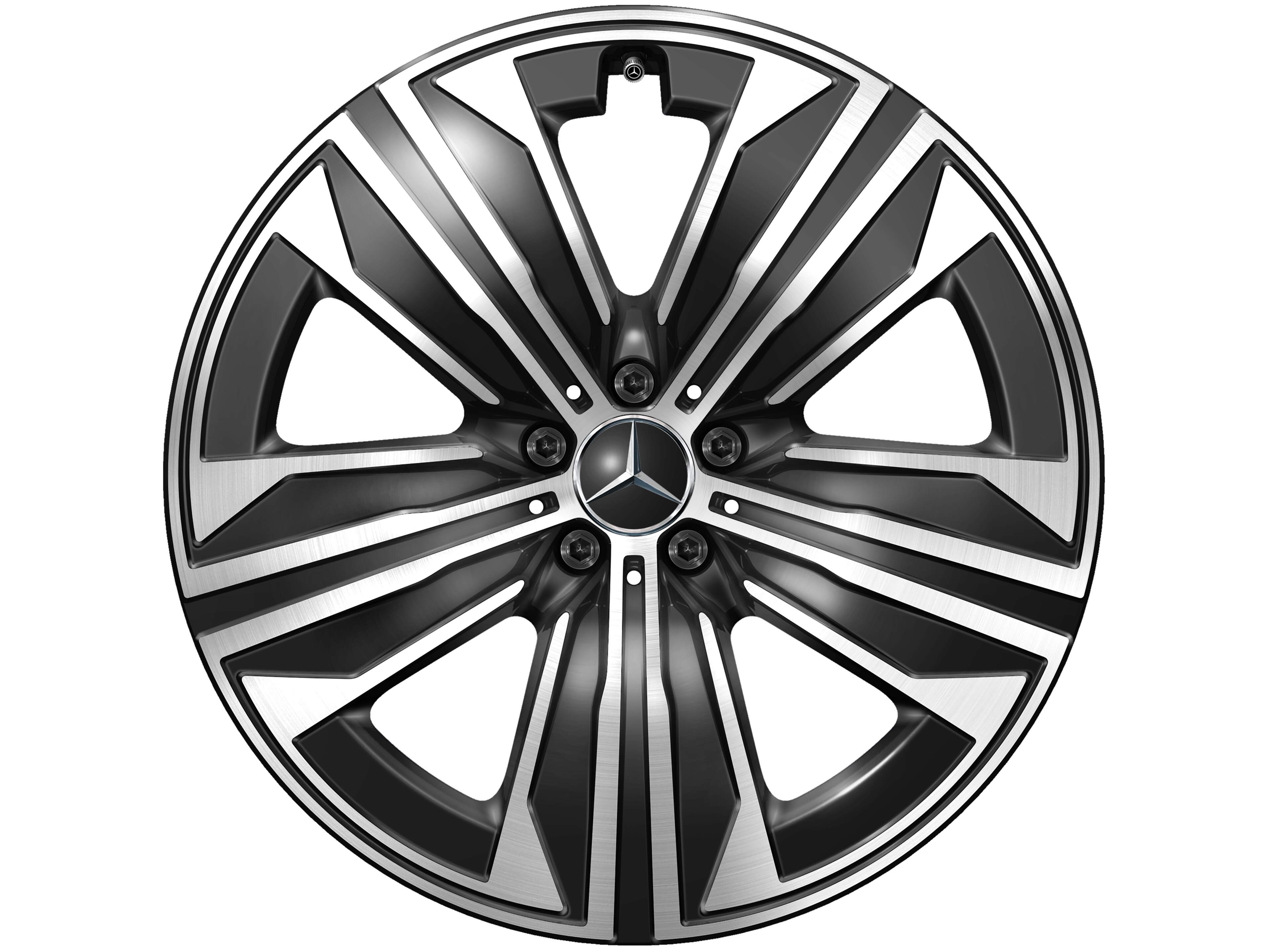 Cerchio a 5 razze, Aero, 53,3 cm (21 pollici), con tornitura a specchio - 9,5 J x 21 ET 30,1, colore nero, Tornitura a specchio