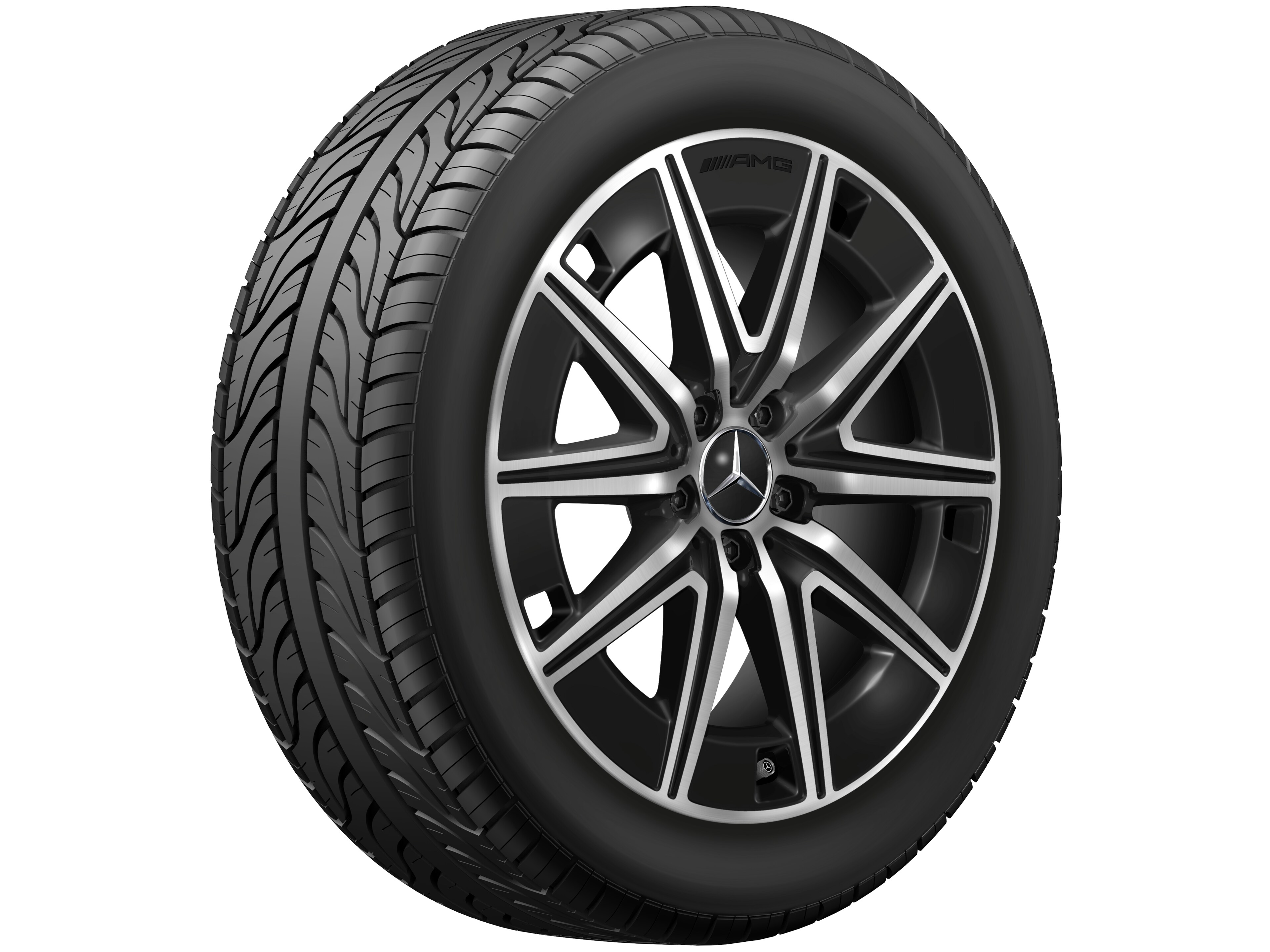 Cerchio a 10 razze AMG, 48,3 cm (19 pollici) - 7,5 J x 19 ET 53,5, colore nero, Tornitura a specchio