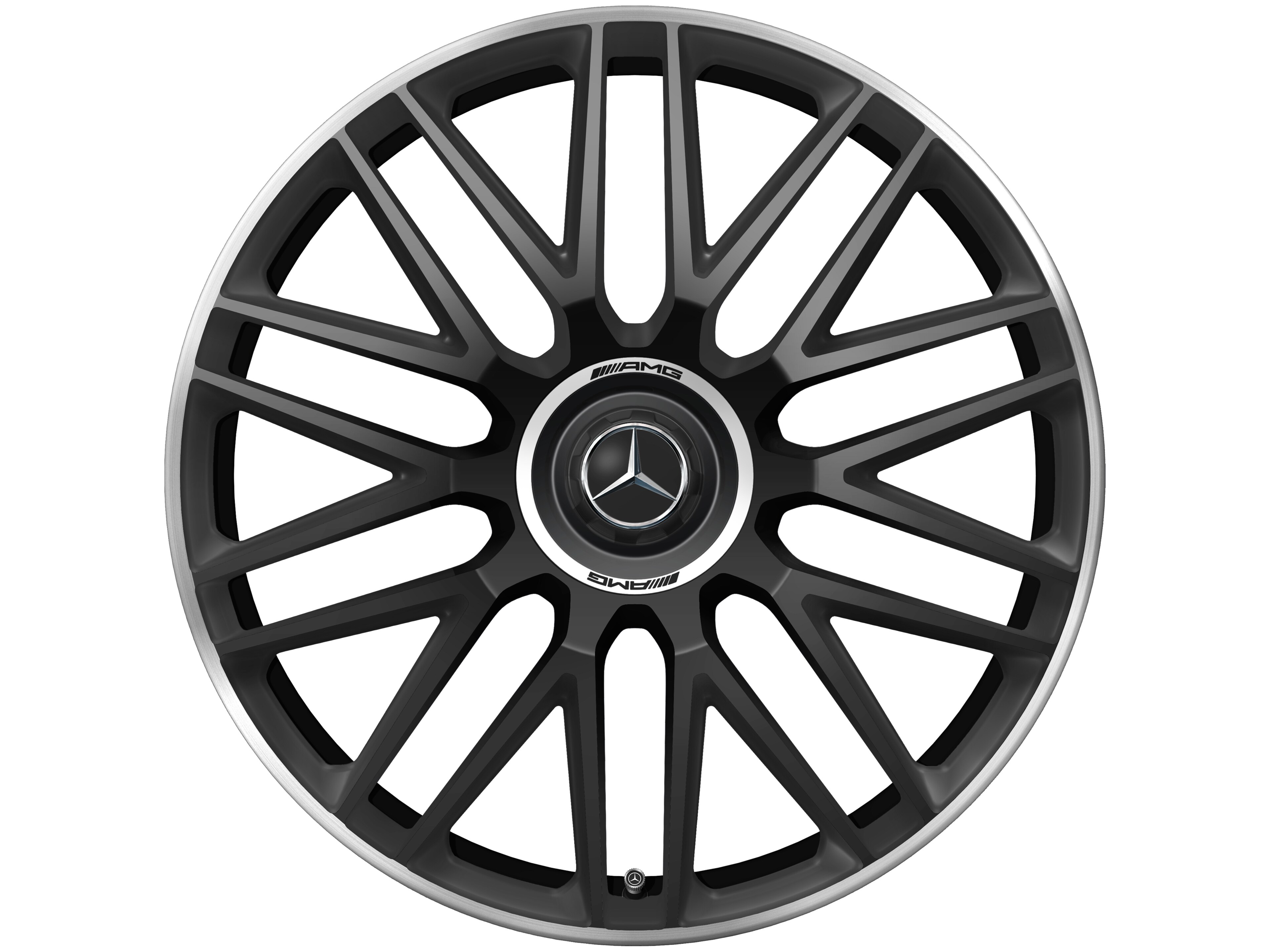 AMG Schmiederad im 10-Doppelspeichen-Design, 53,3 cm (21 Zoll), Felgenhorn glanzgedreht - 10,5 J x 21 ET 42, schwarz matt, Felgenhorn glanzgedreht
