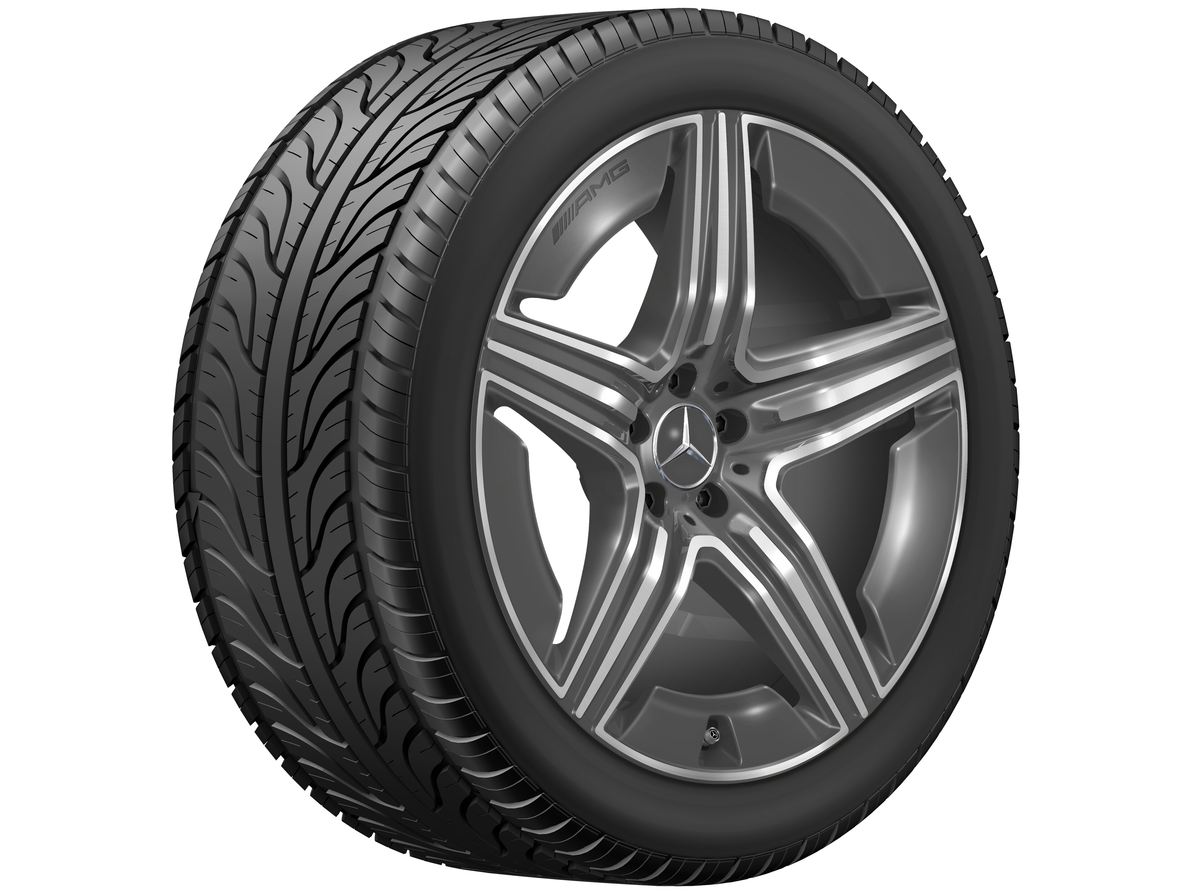 Cerchio a 5 doppie razze AMG, 53,3 cm (21 pollici) - 11 J x 21 ET 49, Grigio tantalio, Tornitura a specchio