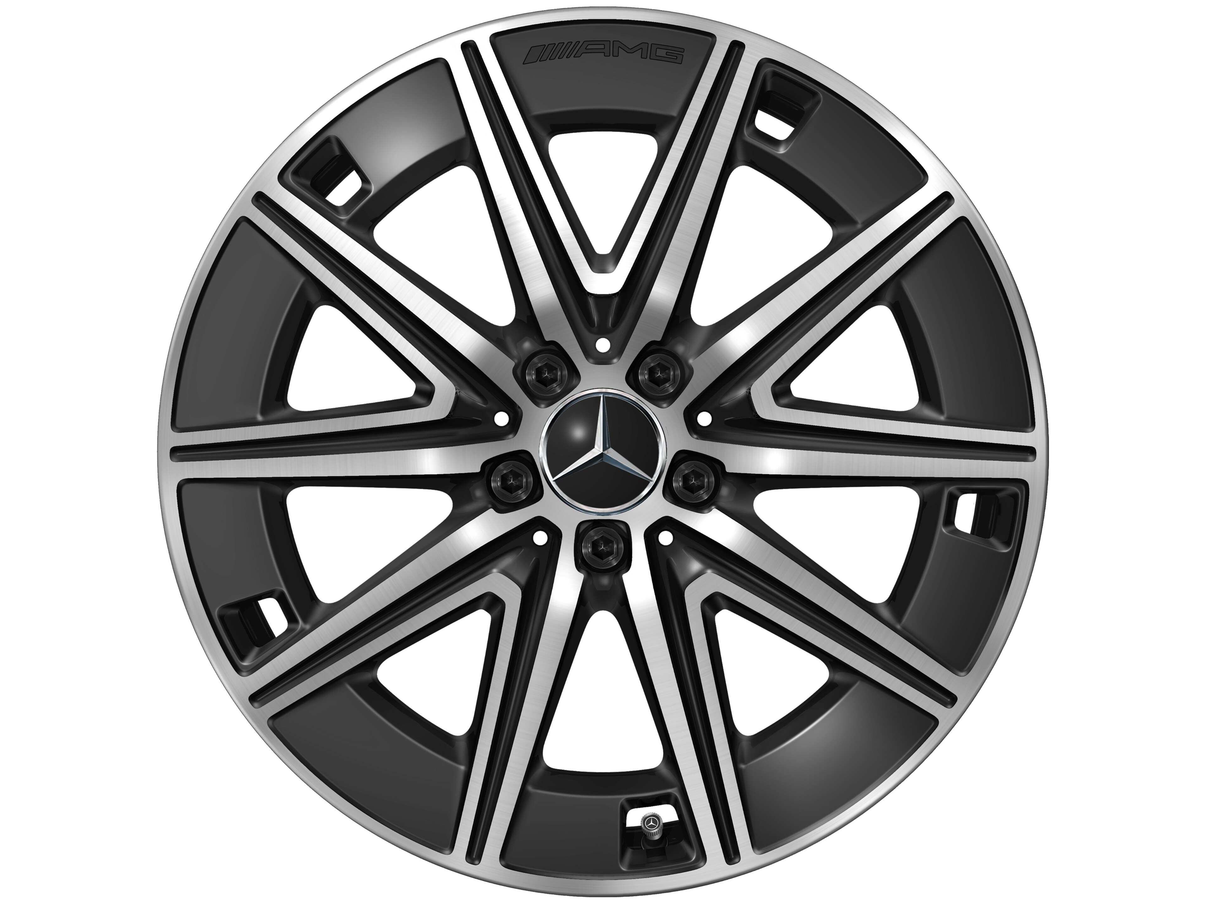 Cerchio a 10 razze AMG, 48,3 cm (19 pollici) - 7,5 J x 19 ET 53,5, colore nero, Tornitura a specchio