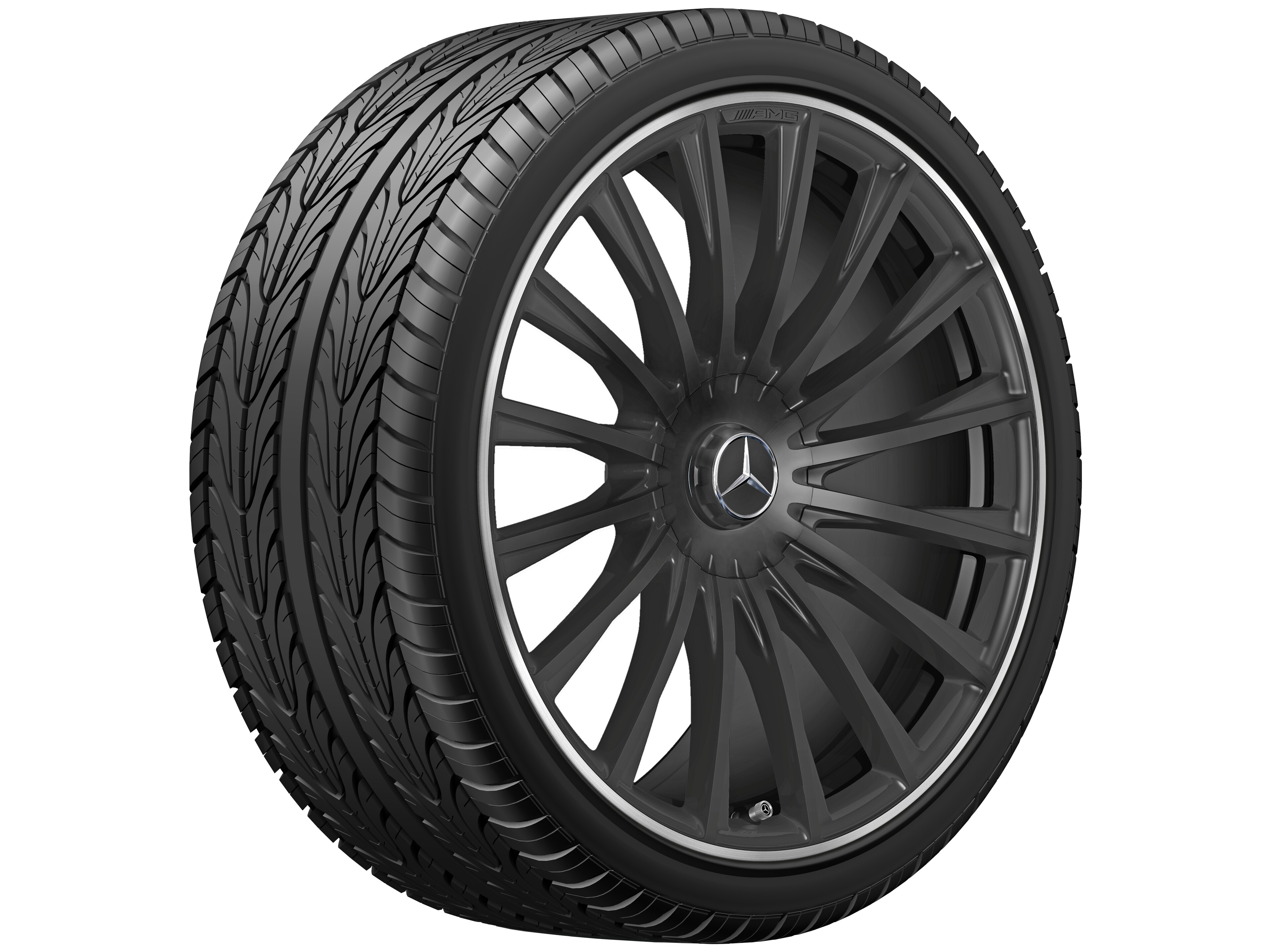 Cerchio fucinato AMG con design a razze multiple, 53,3 cm (21 pollici), Bordo del cerchio tornito a specchio - 10,5 J x 21 ET 50, nero opacizzato, Bordo del cerchio tornito a specchio