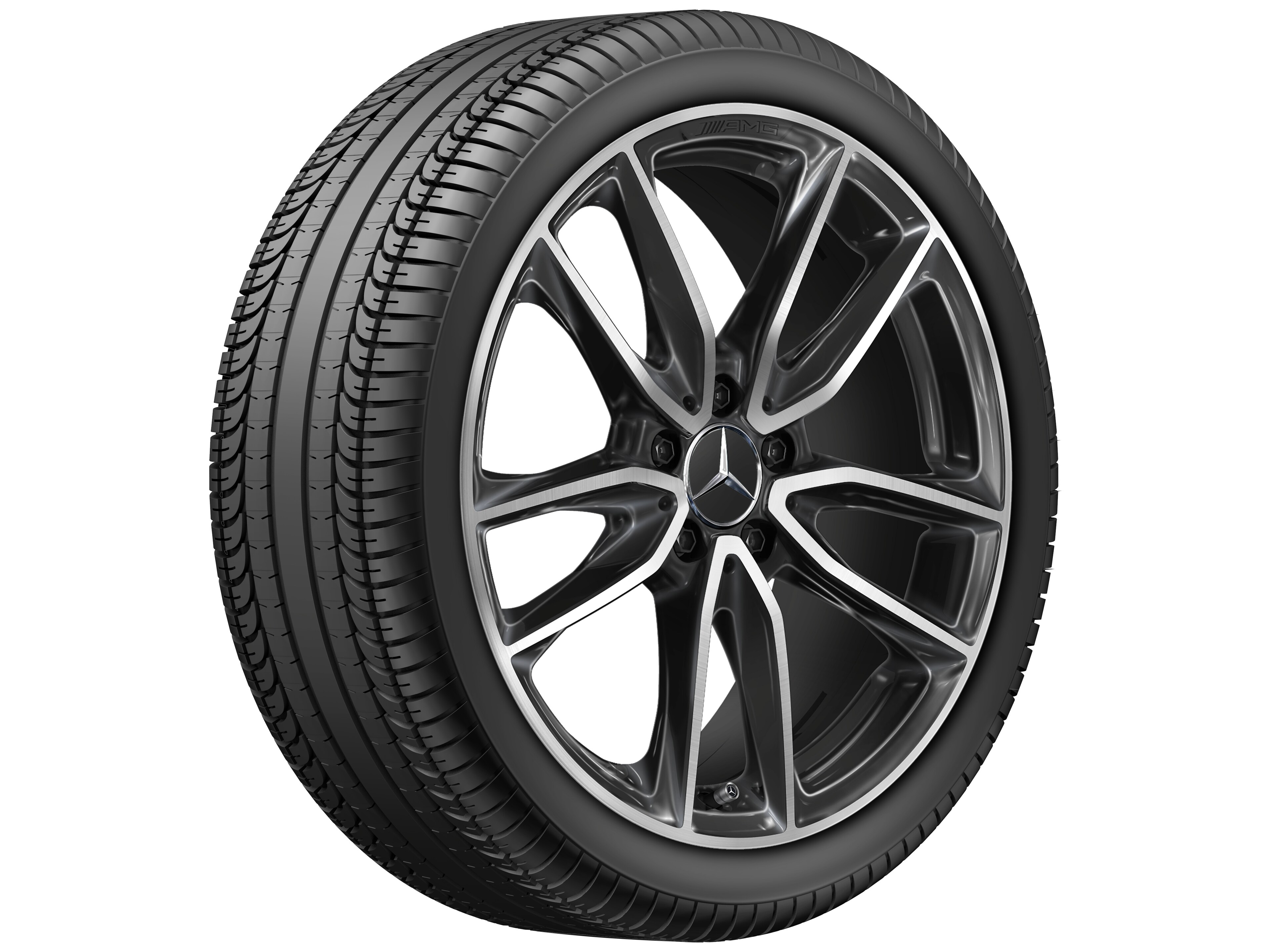 Cerchio a 5 doppie razze AMG, 48,3 cm (19 pollici) - 7,5 J x 19 ET 49, colore nero, Tornitura a specchio