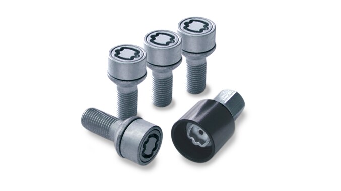 Set di bulloni antifurto, M12 x 1,5 x 40 - argento