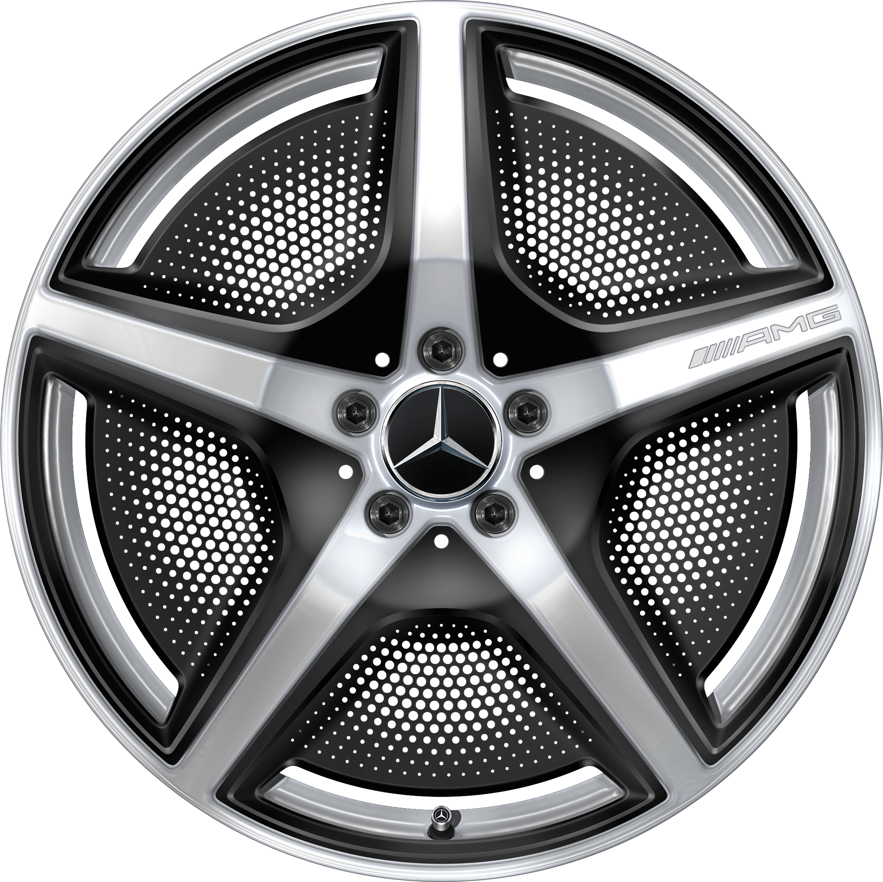 Cerchio a 5 razze AMG, 50,8 cm (20 pollici) - 10 J x 20 ET 66, argento vanadio, lucido