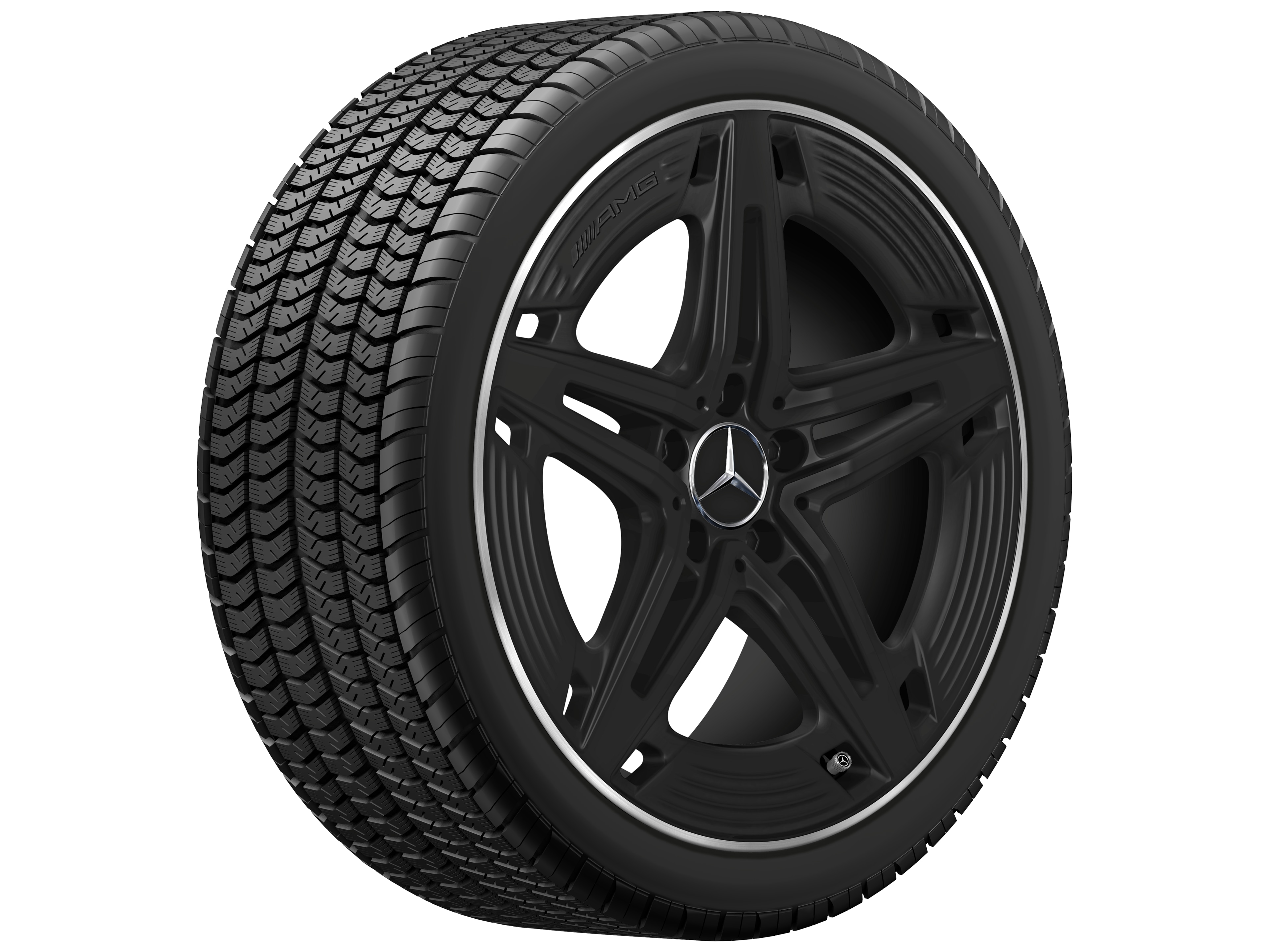 Cerchio a 5 razze AMG, 48,3 cm (19 pollici) - 9 J x 19 ET 52, colore nero, Tornitura a specchio
