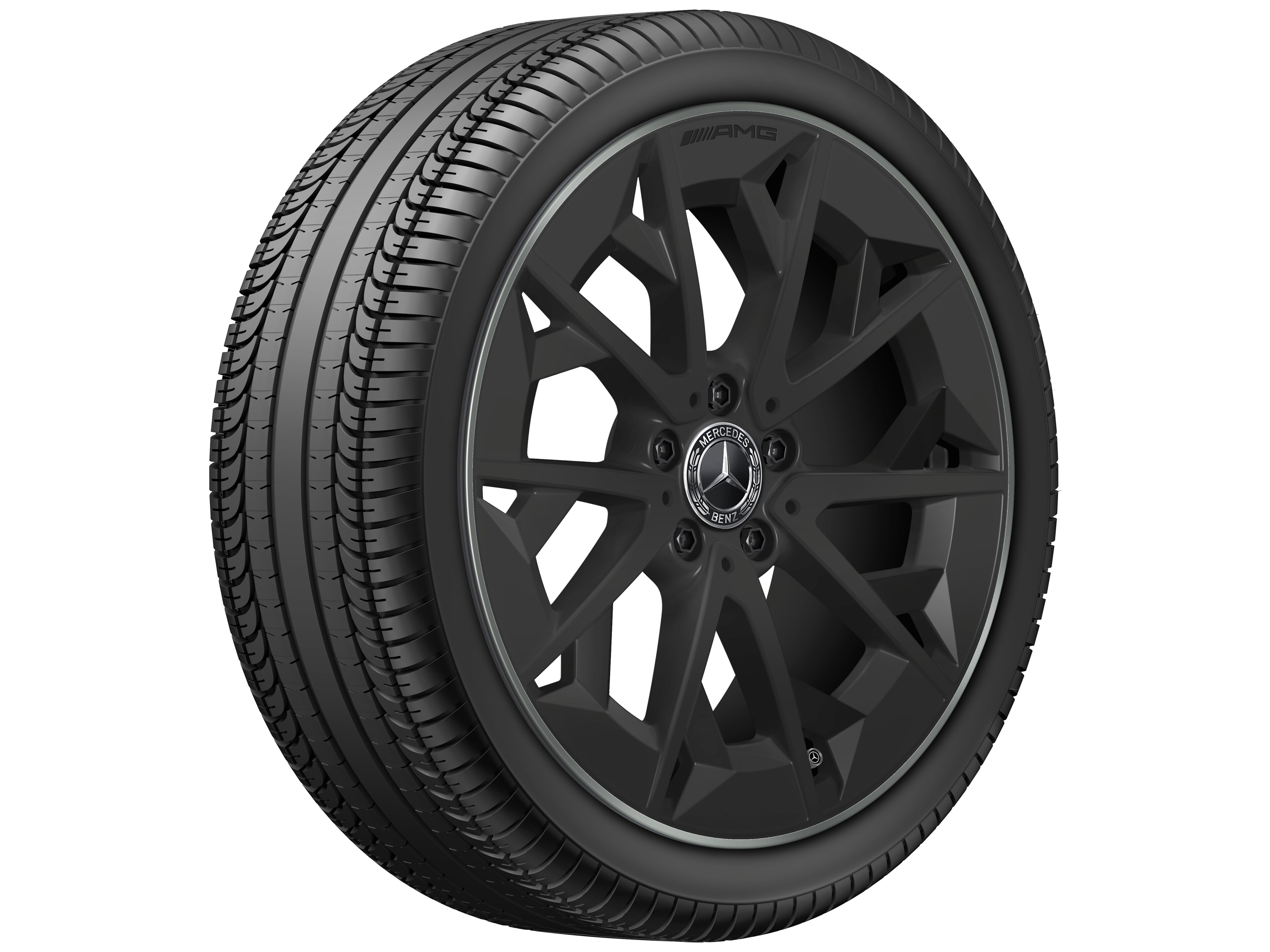 Cerchio in lega leggera AMG, con design a razze incrociate, 48,3 cm (19 pollici) - 7,5 J x 19 ET 48,4, nero opacizzato / oro tecnico opaco