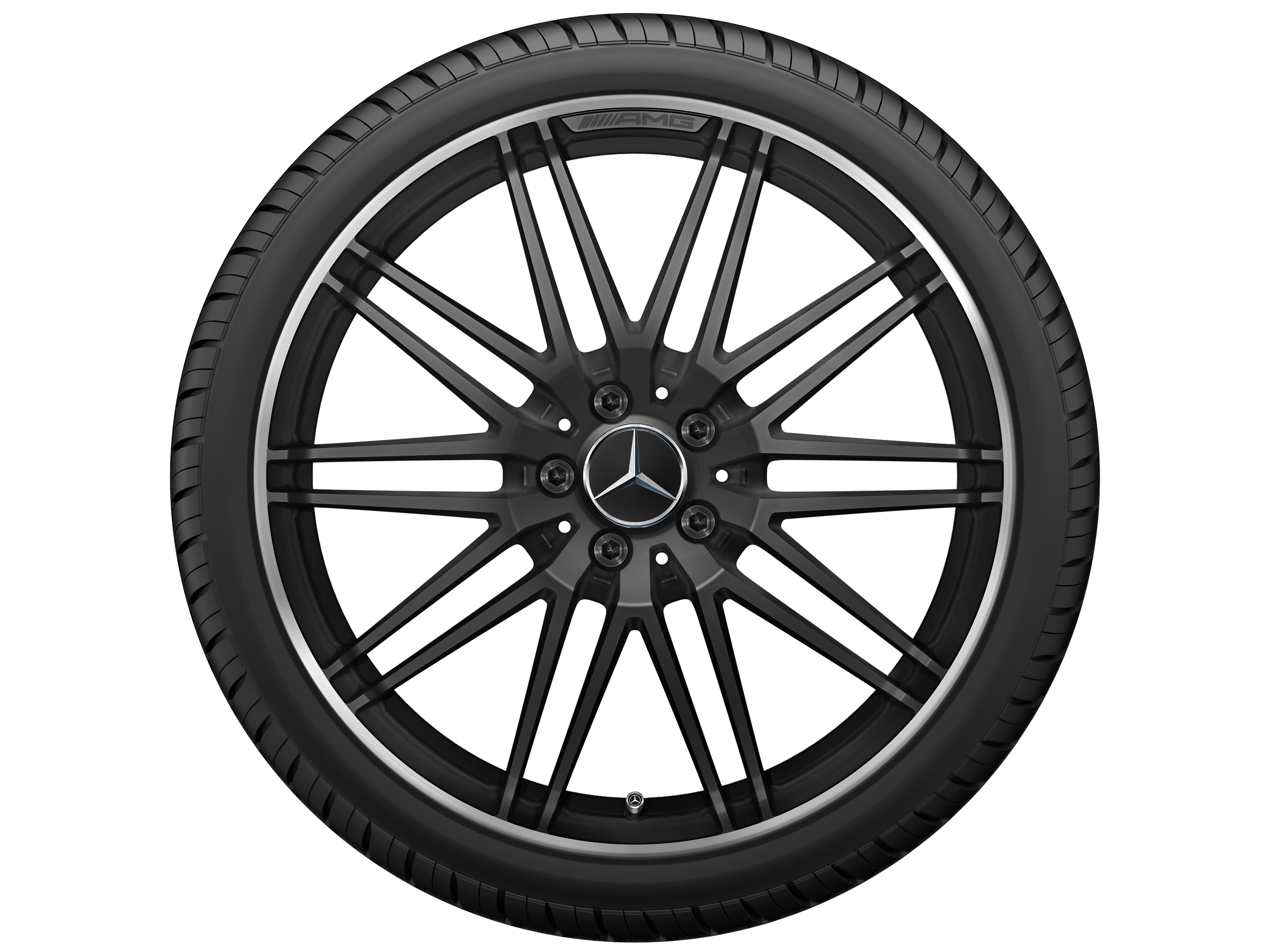 Cerchio fucinato AMG con design a 10 razze, 50,8 cm (20 pollici), Bordo del cerchio tornito a specchio - 11 J x 20 ET 68, nero opacizzato, Bordo del cerchio tornito a specchio