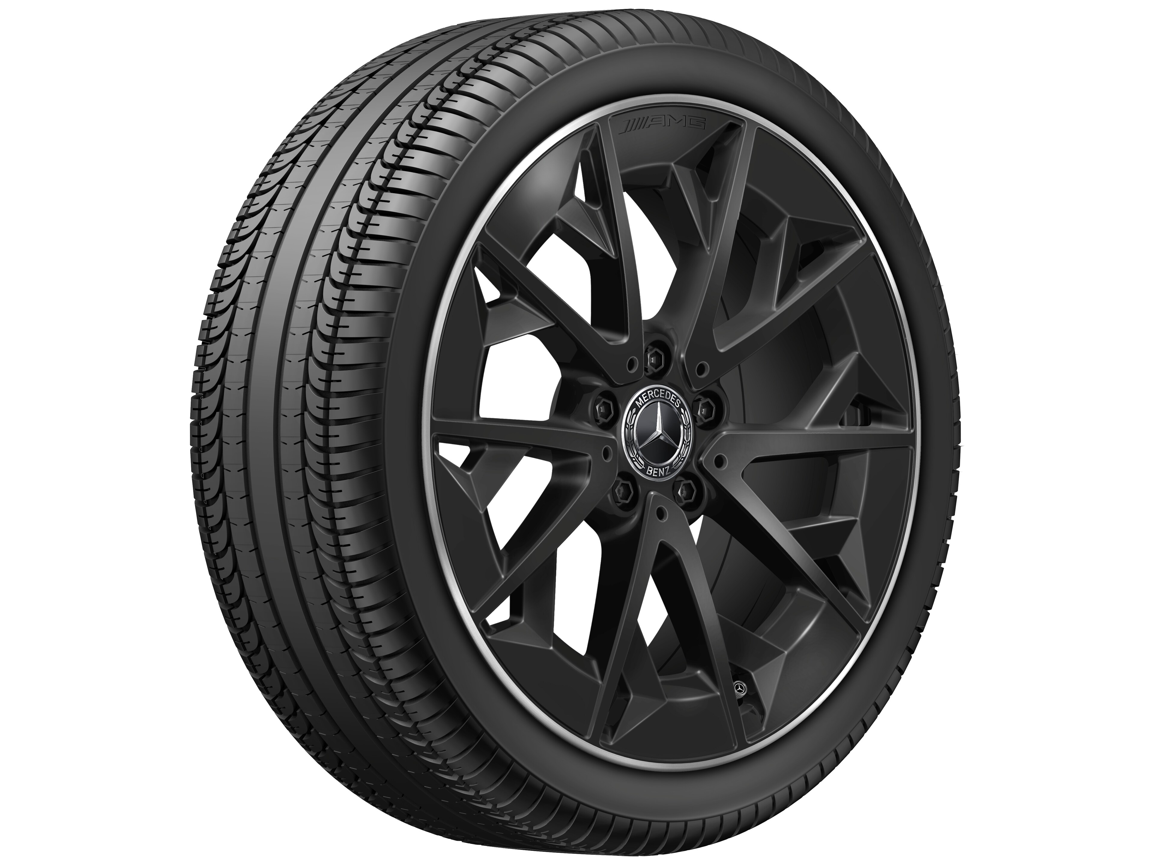 Cerchio in lega leggera AMG, con design a razze incrociate, 48,3 cm (19 pollici) - 9 J x 19 ET 66, nero opacizzato, Bordo del cerchio tornito a specchio