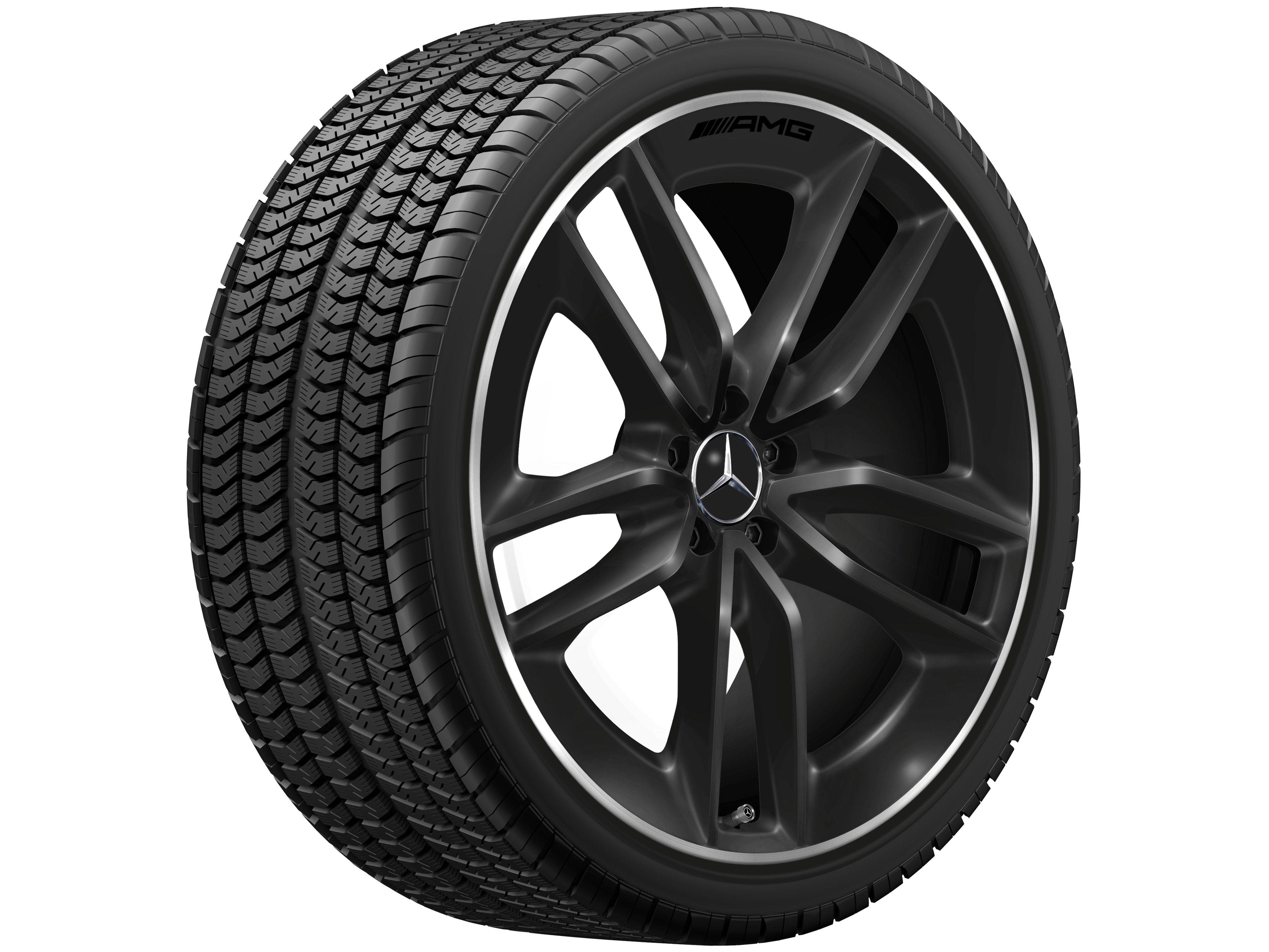 Cerchio a 5 doppie razze AMG, 55,9 cm (22 pollici), Bordo del cerchio tornito a specchio - 10 J x 22 ET 56,1, colore nero, Bordo del cerchio tornito a specchio