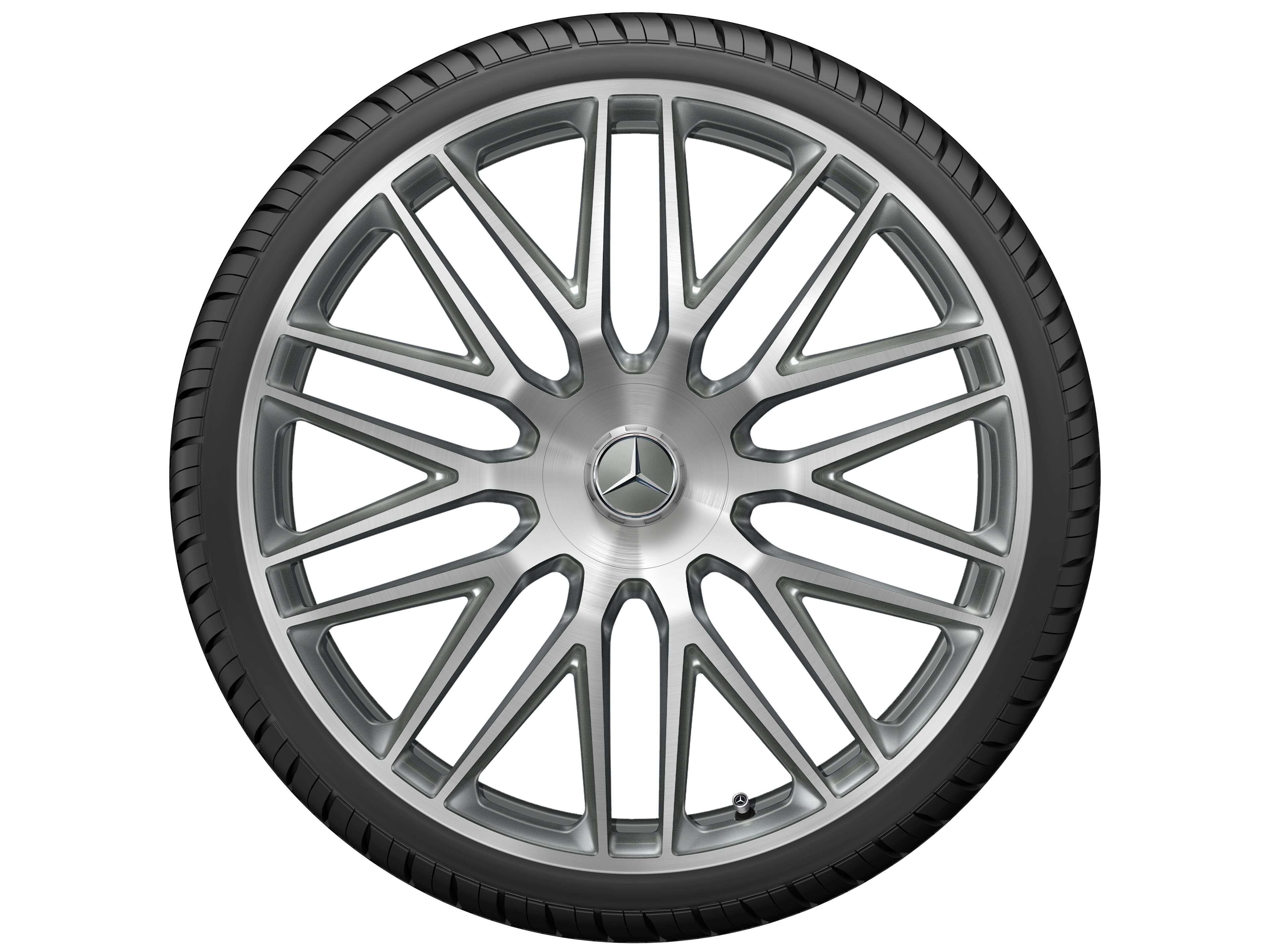 Cerchio fucinato AMG con design a razze multiple, 58,4 cm (23 pollici) - 11,5 J x 23 ET 47, grigio titanio, Tornitura a specchio