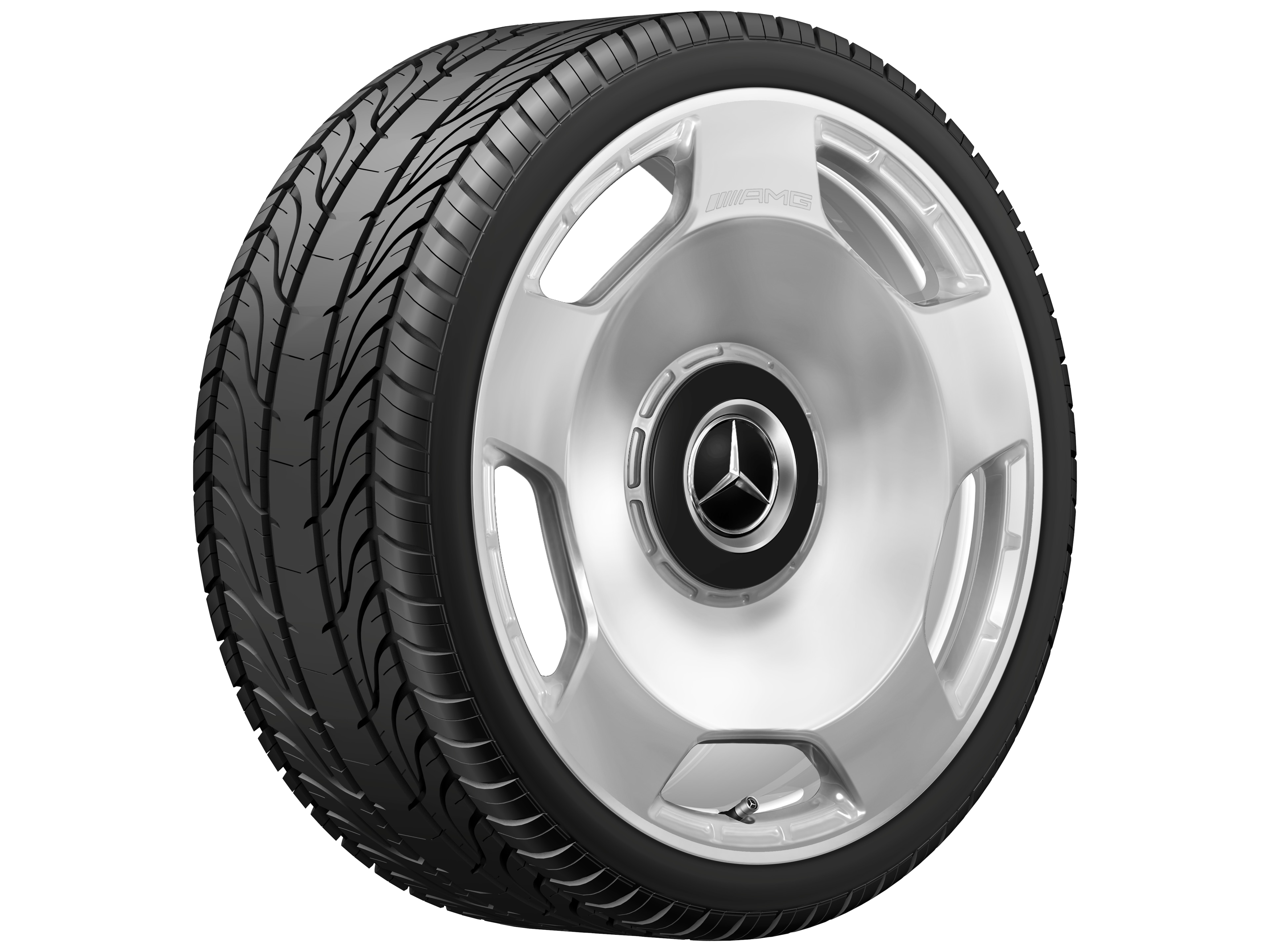 Cerchio fucinato AMG con design a 5 fori, 53,3 cm (21 pollici) - 10 J x 21 ET 30, argento, lucidato ad alta lucidità