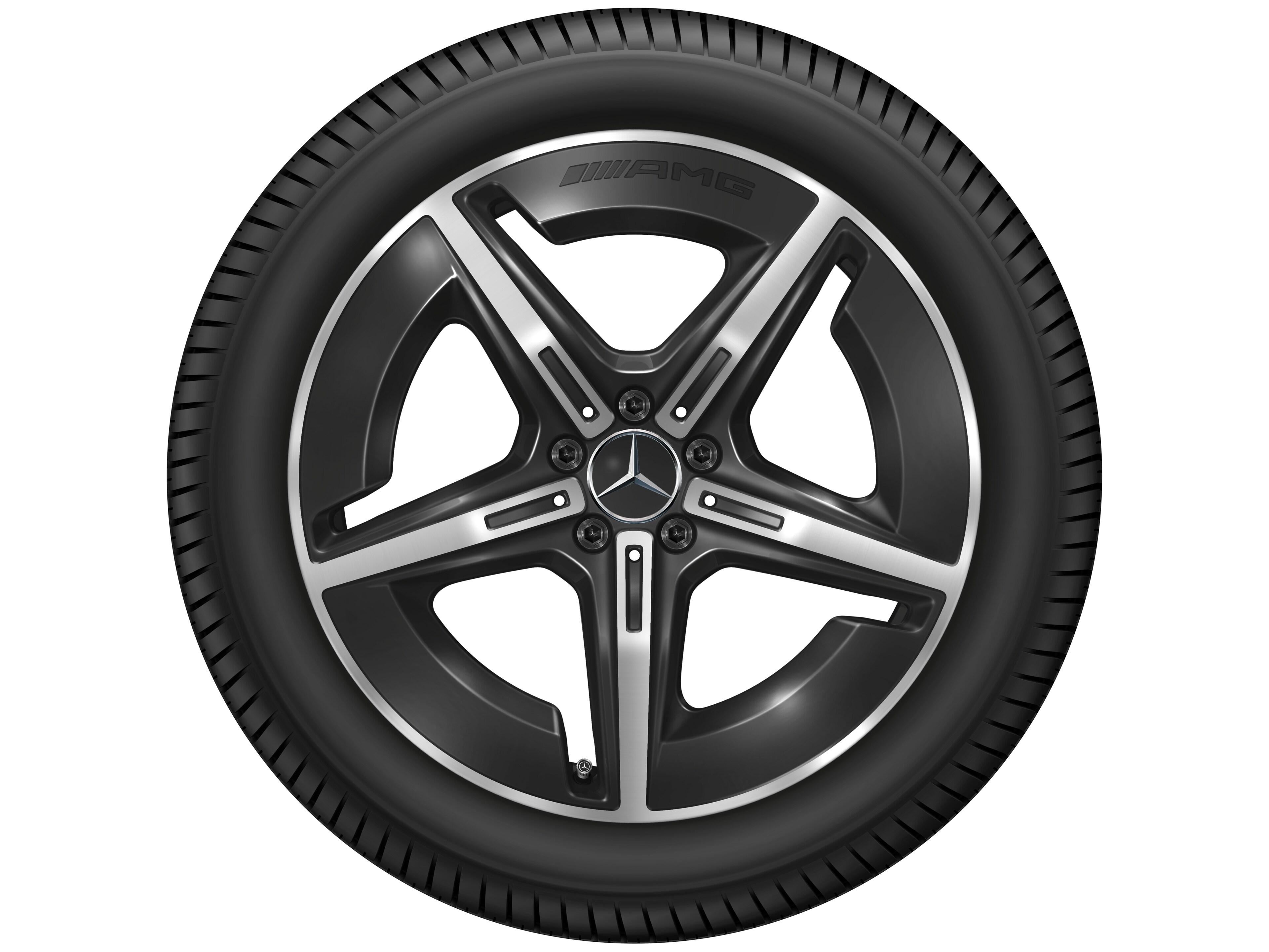 Cerchio in lega leggera AMG, con design a 5 razze, 50,8 cm (20 pollici), Con ottimizzazione aerodinamica - 8 J x 20 ET 32,7, colore nero, Tornitura a specchio