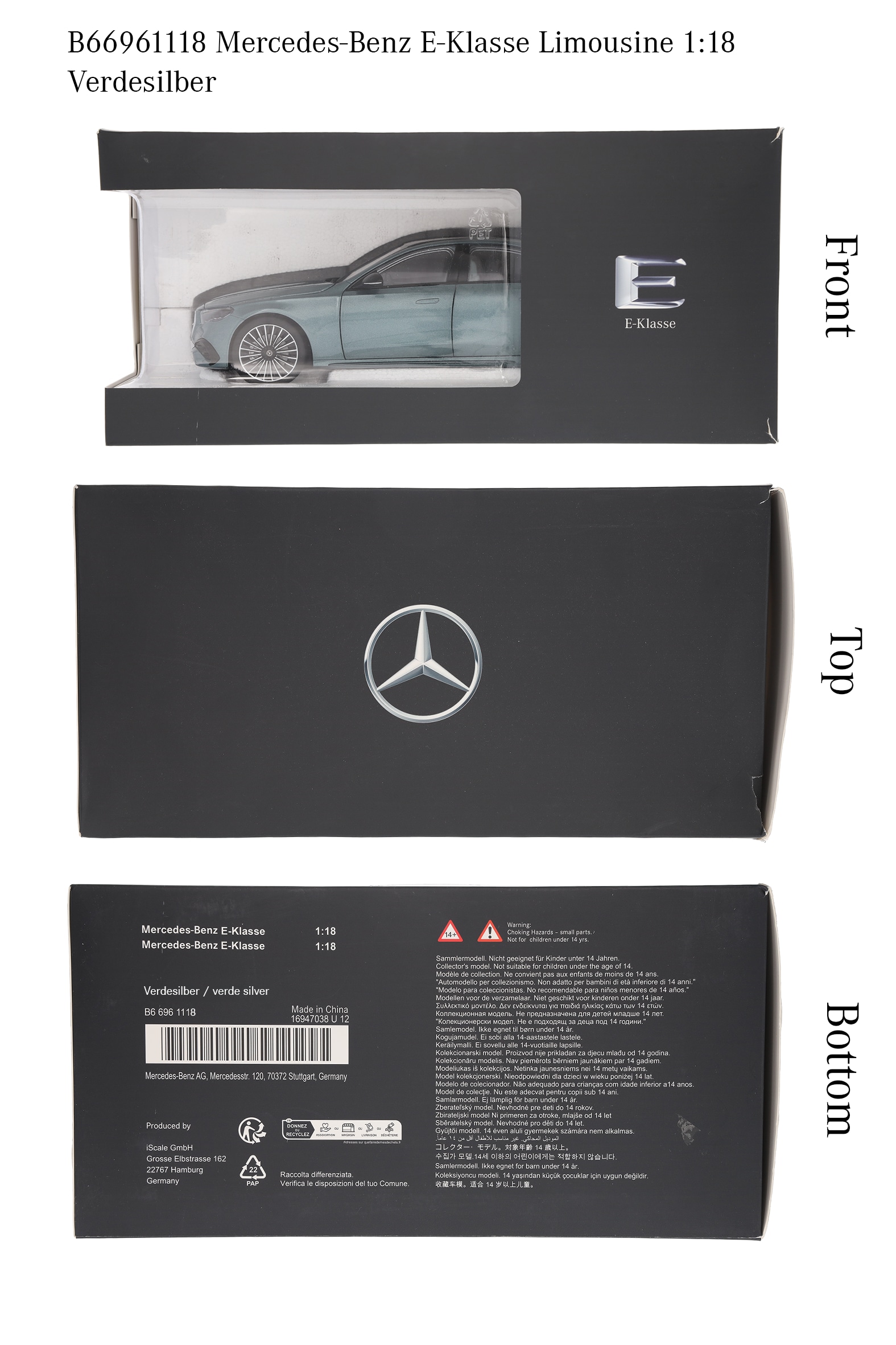 Classe E, Berlina, AMG Line, W214 - argento vergine, iScale, 1:18
