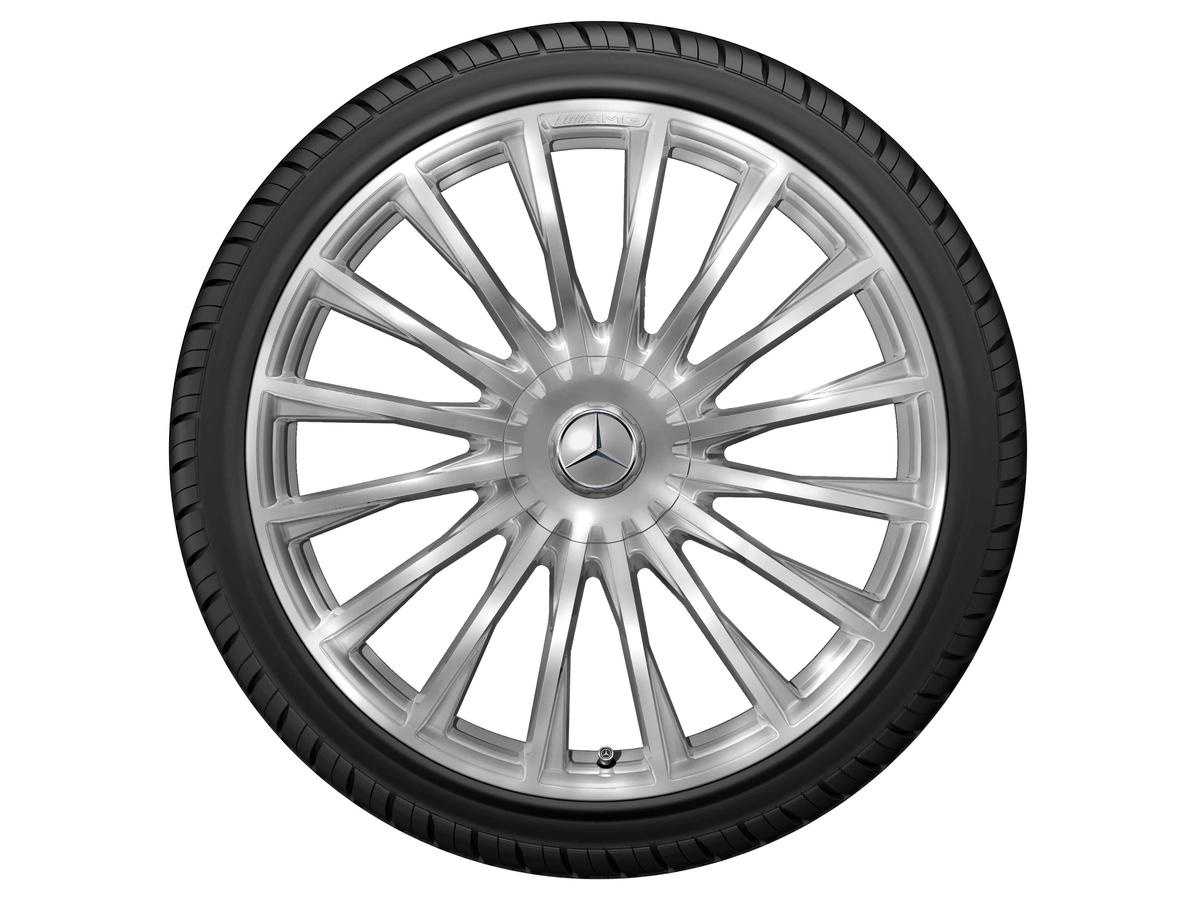 Cerchio fucinato AMG con design a razze multiple, 53,3 cm (21 pollici) - 10,5 J x 21 ET 50, argento, lucidato ad alta lucidità