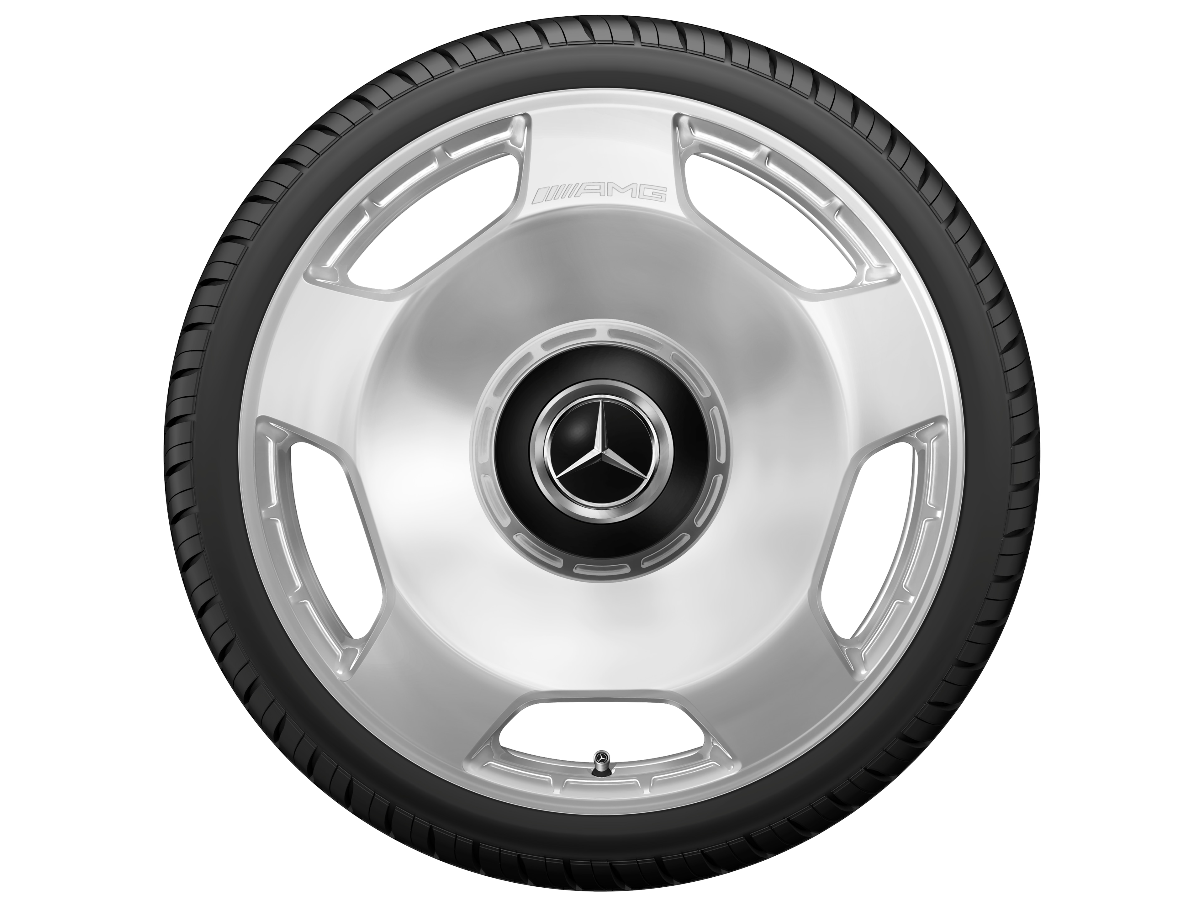Cerchio fucinato AMG con design a 5 fori, 53,3 cm (21 pollici) - 10 J x 21 ET 30, argento, lucidato ad alta lucidità