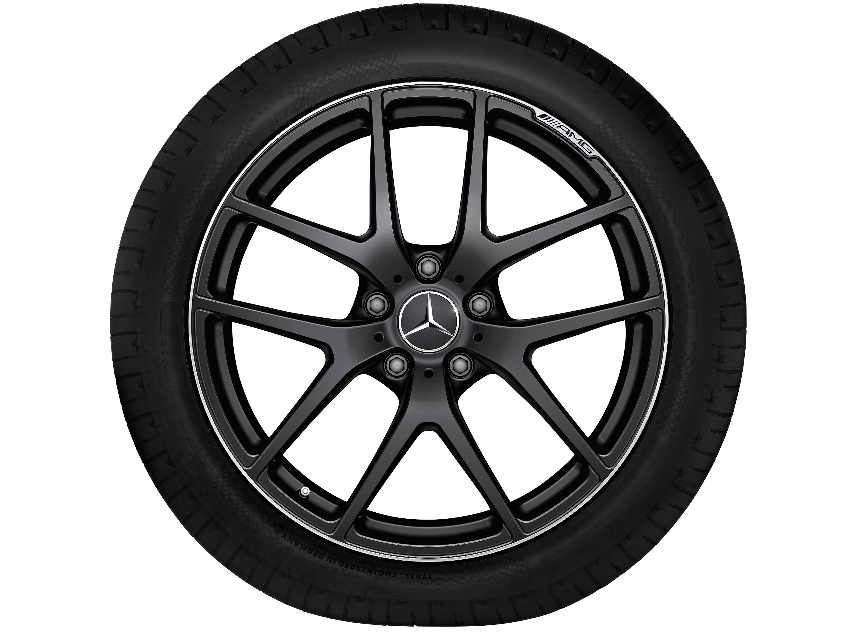 Cerchio fucinato AMG con design a 5 doppie razze, 53,3 cm (21 pollici), Bordo del cerchio tornito a specchio - 10 J x 21 ET 45, nero opacizzato, Bordo del cerchio tornito a specchio