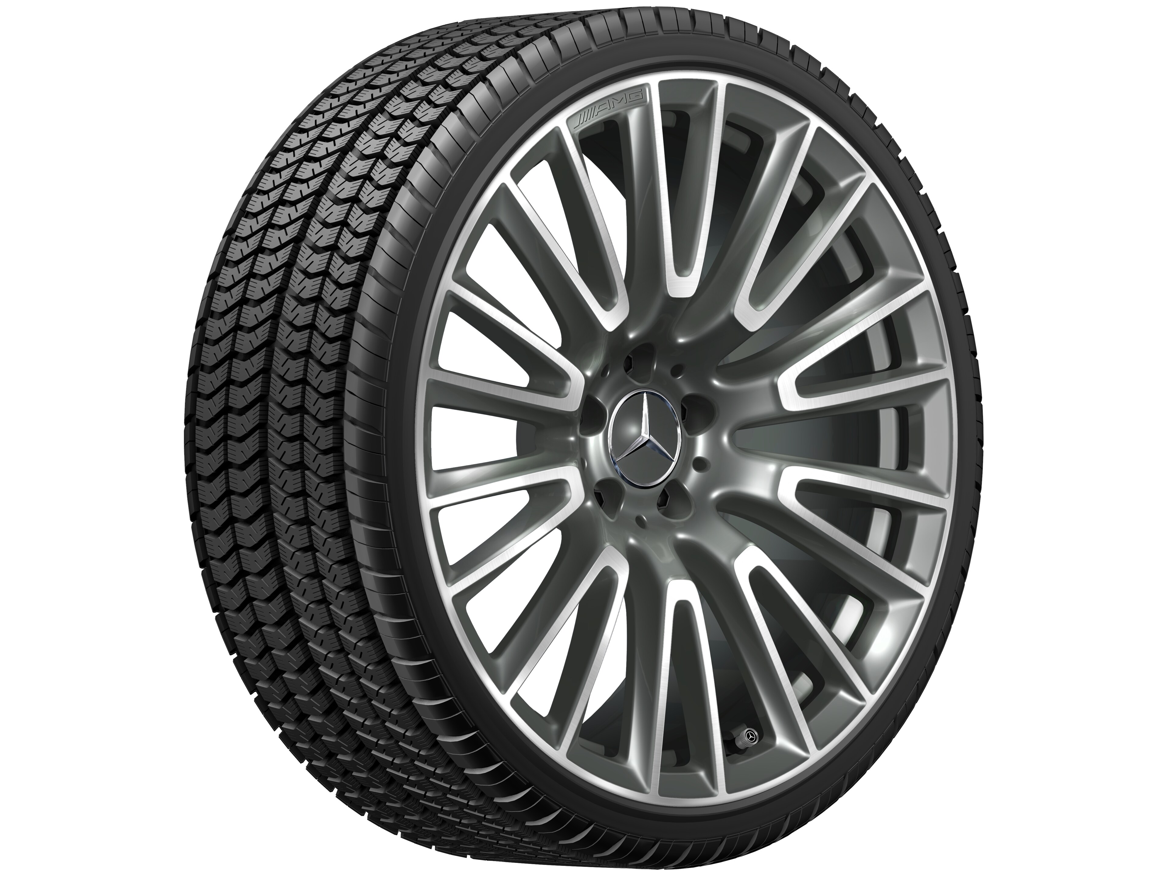 Cerchio in lega leggera AMG, con design a 10 doppie razze, 50,8 cm (20 pollici) - 10,5 J x 20 ET 43, grigio Himalaya, Tornitura a specchio