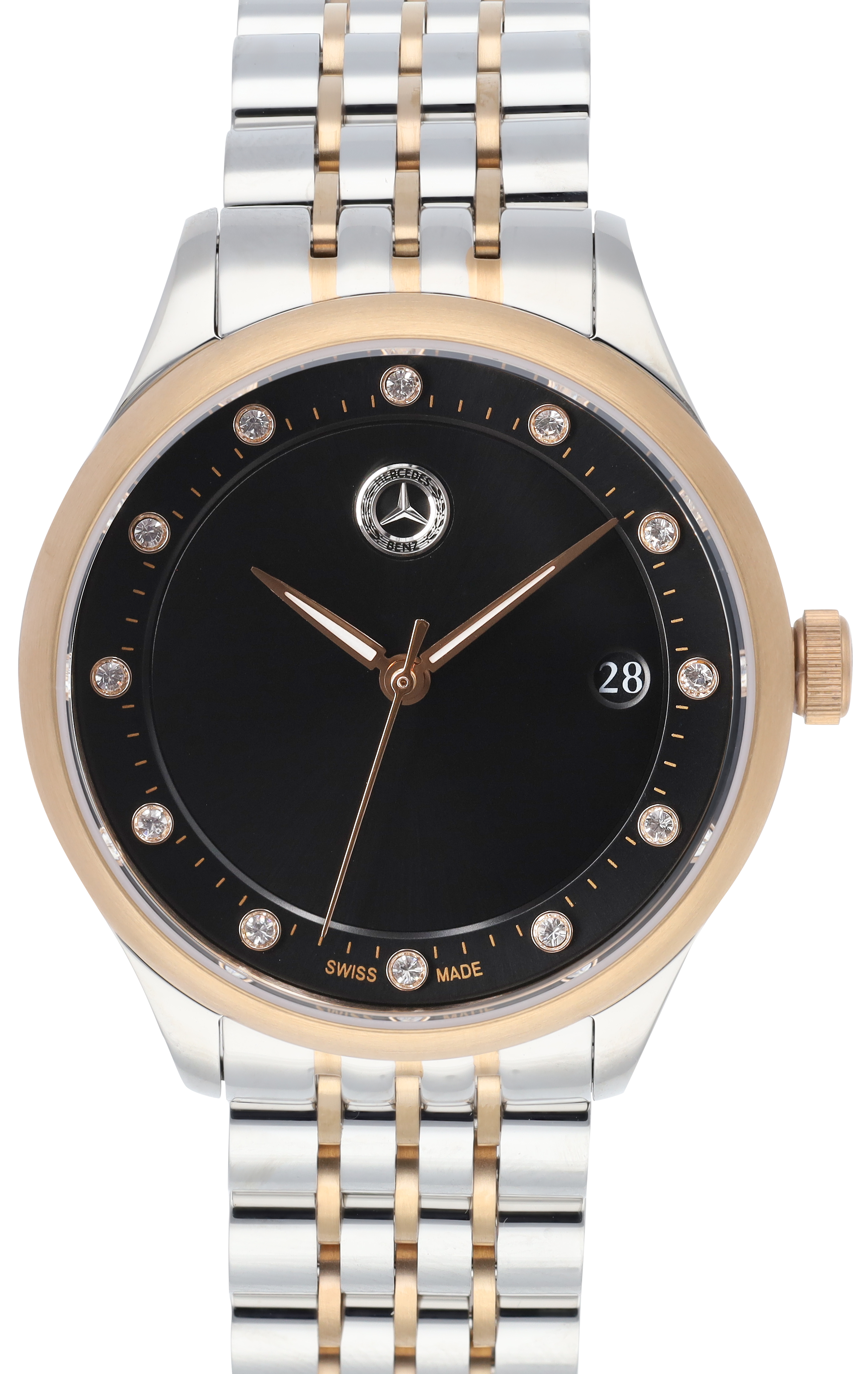Orologio da polso da donna, Classic, Elegance - colore nero / argento / Oro rosé, acciaio inox