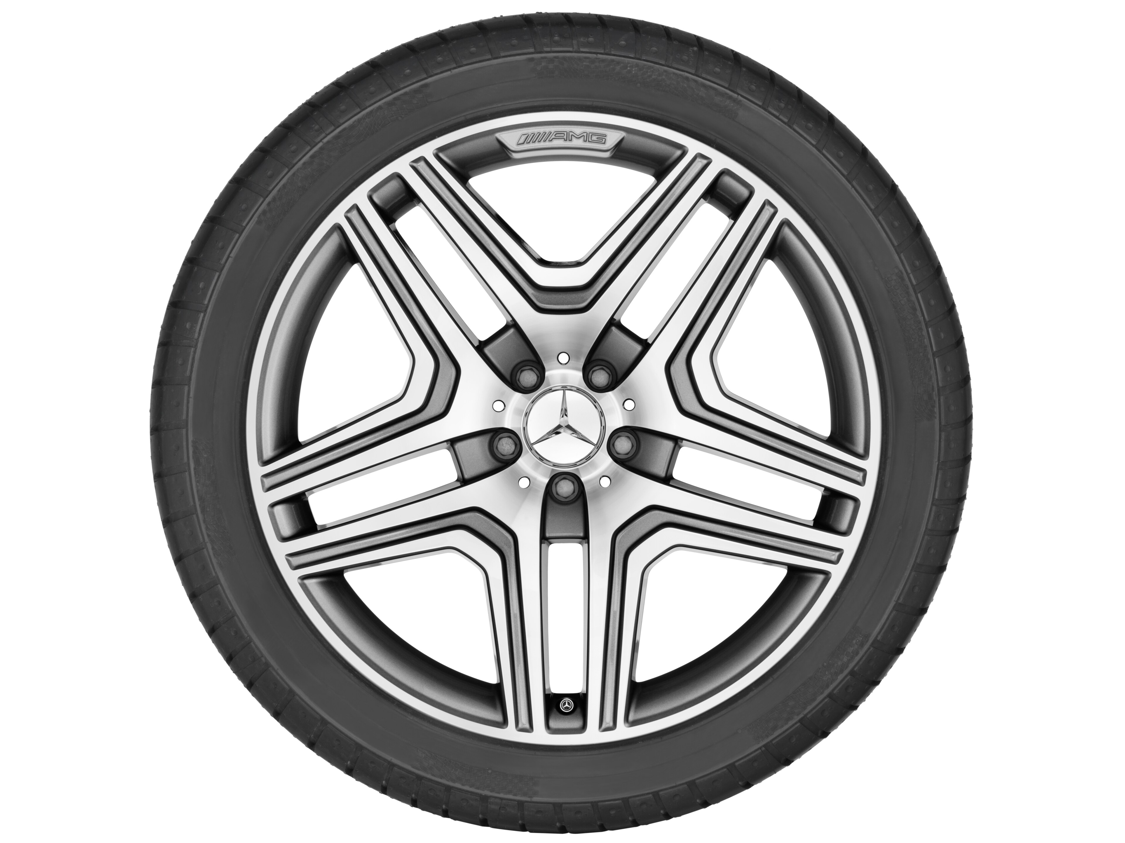Cerchio a 5 doppie razze AMG, 53,3 cm (21 pollici), Bordo del cerchio tornito a specchio - 10 J x 21 ET 46, grigio titanio, Tornitura a specchio