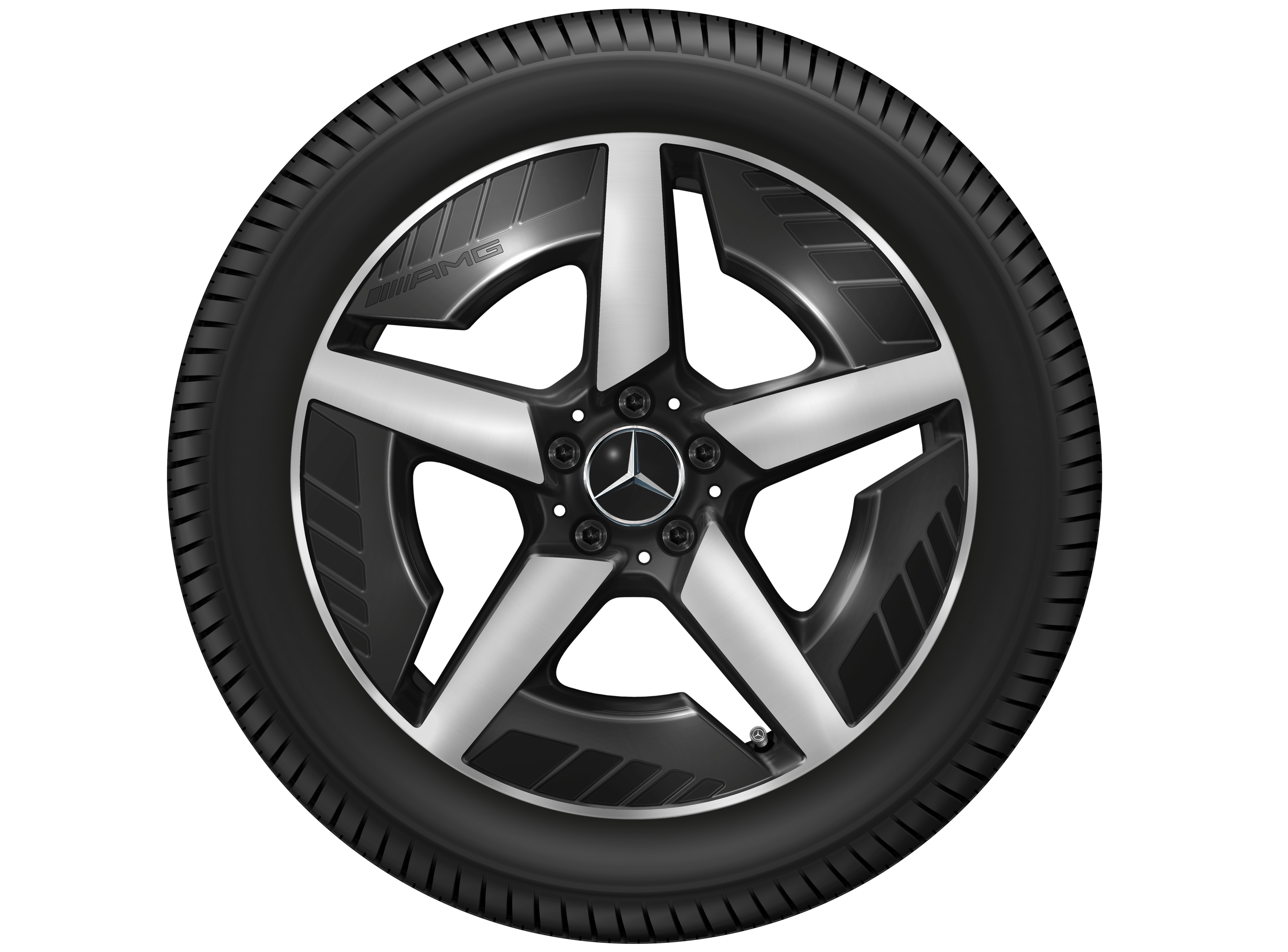 AMG Leichtmetallrad, im 5-Speichen-Design, 48,3 cm (19 Zoll), glanzgedreht - 8 J x 19 ET 38,2, schwarz, glanzgedreht
