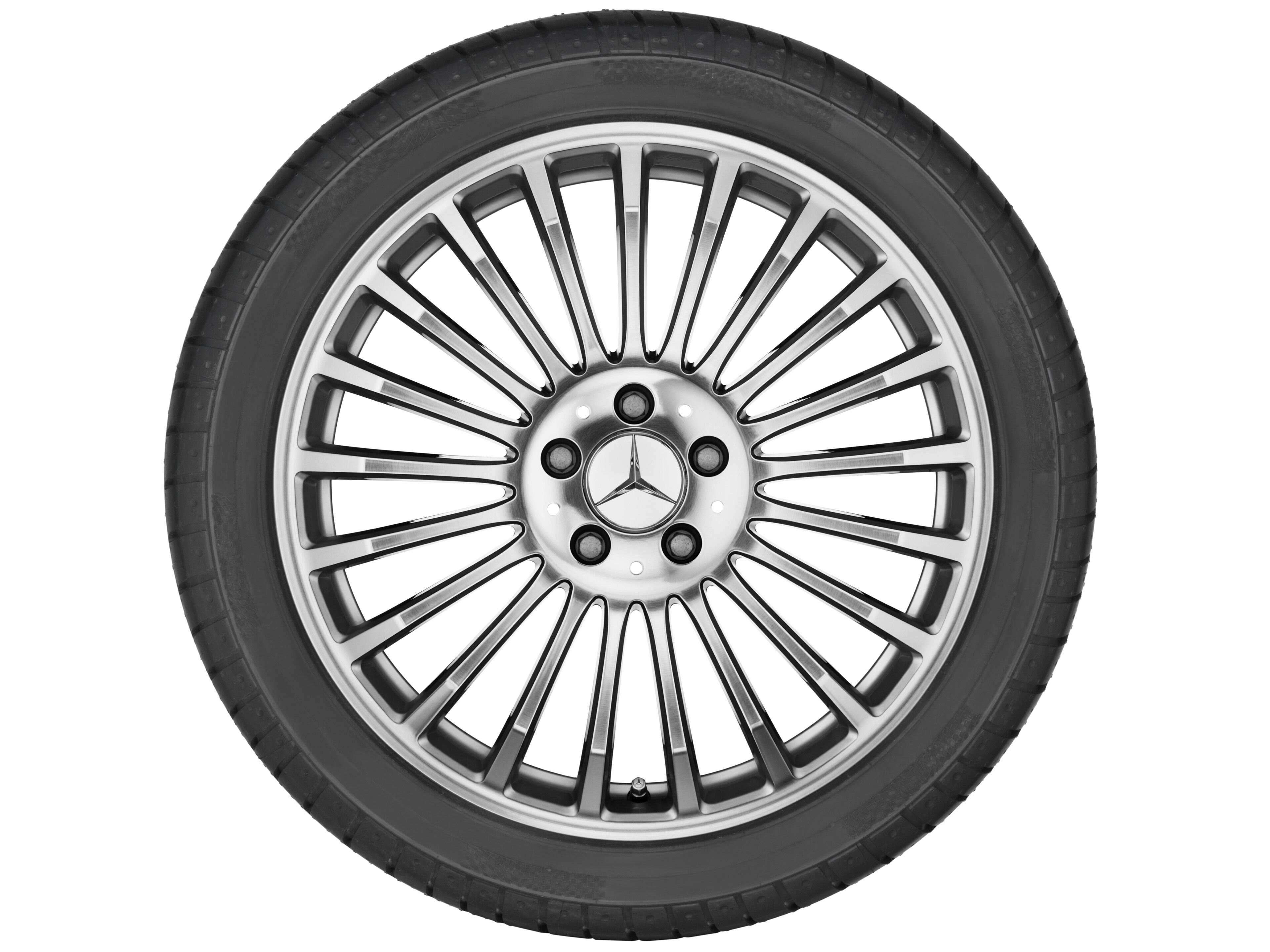 Cerchio a 21 razze, 48,3 cm (19 pollici) - 8 J x 19 ET 67, argento titanio, Tornitura a specchio