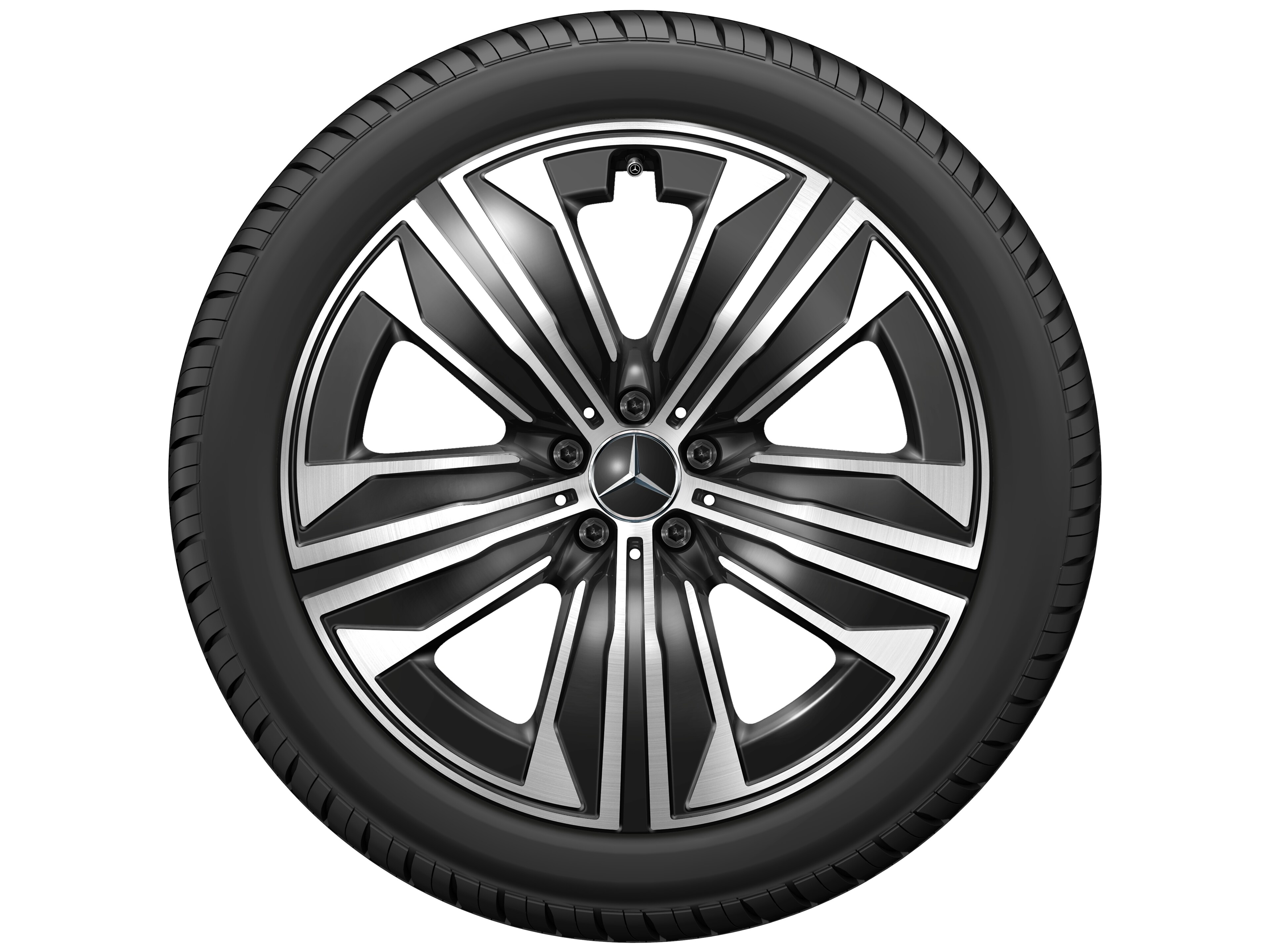 Cerchio a 5 razze, Aero, 53,3 cm (21 pollici), con tornitura a specchio - 9,5 J x 21 ET 30,1, colore nero, Tornitura a specchio