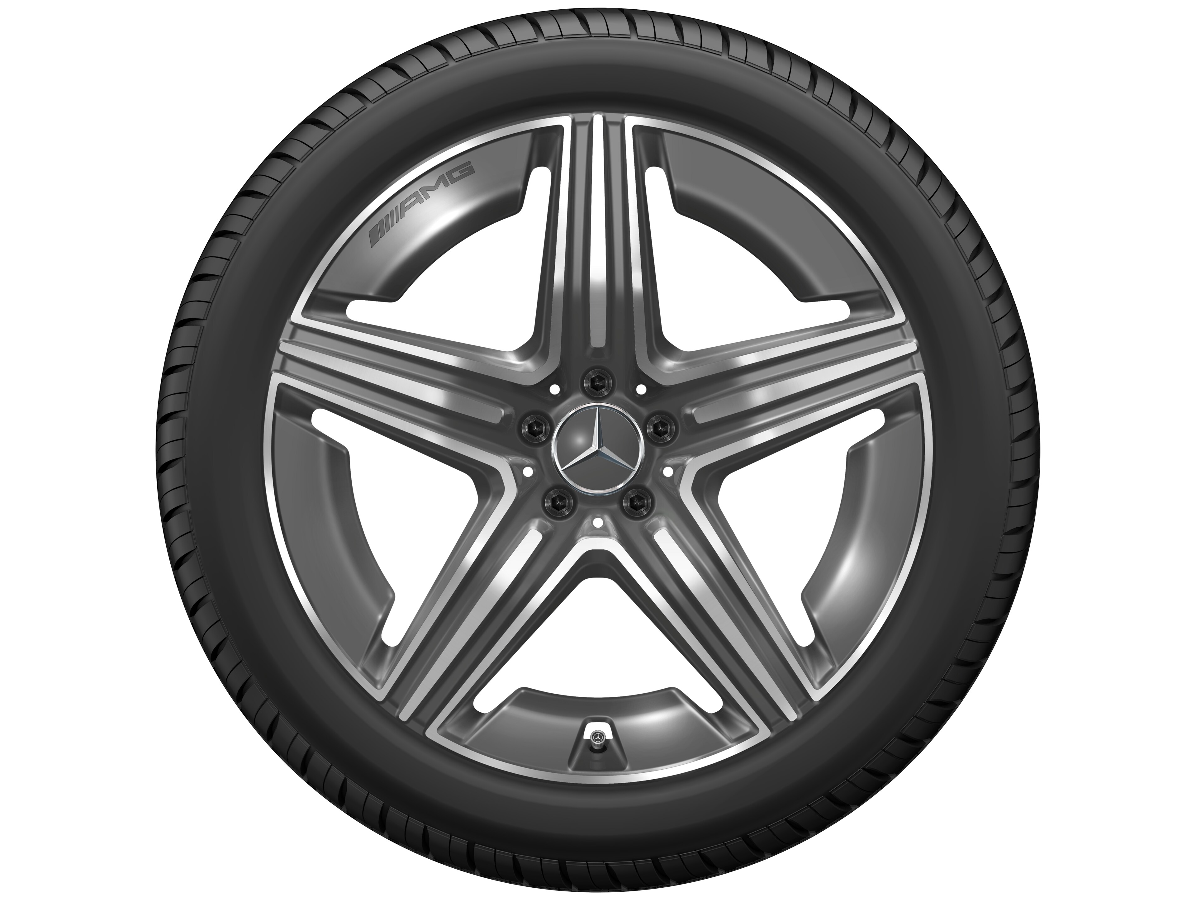 Cerchio a 5 doppie razze AMG, 53,3 cm (21 pollici) - 11 J x 21 ET 49, Grigio tantalio, Tornitura a specchio