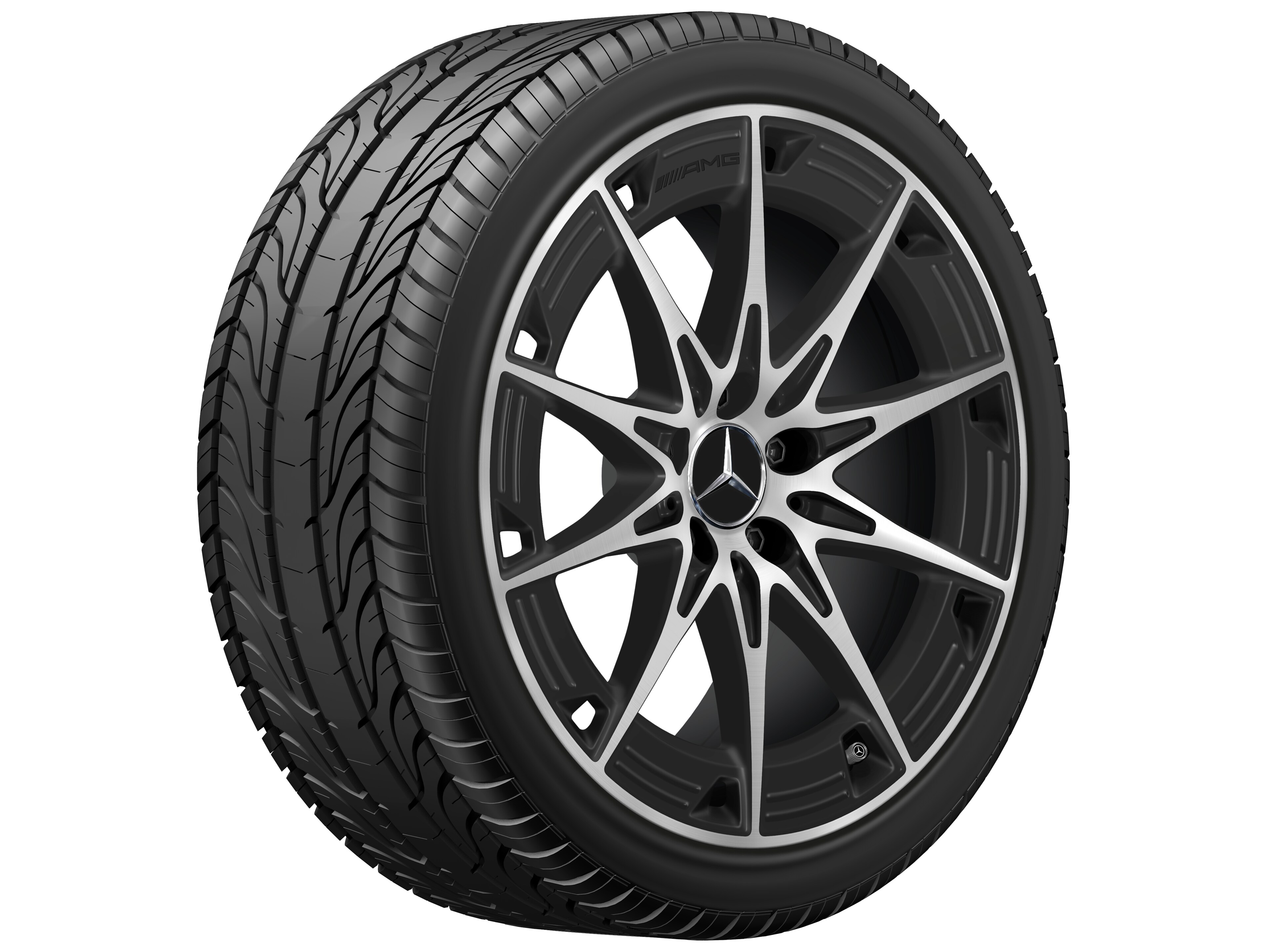 Cerchio in lega leggera AMG, con design a 10 razze, 48,3 cm (19 pollici) - 9 J x 19 ET 48, nero opacizzato, Tornitura a specchio