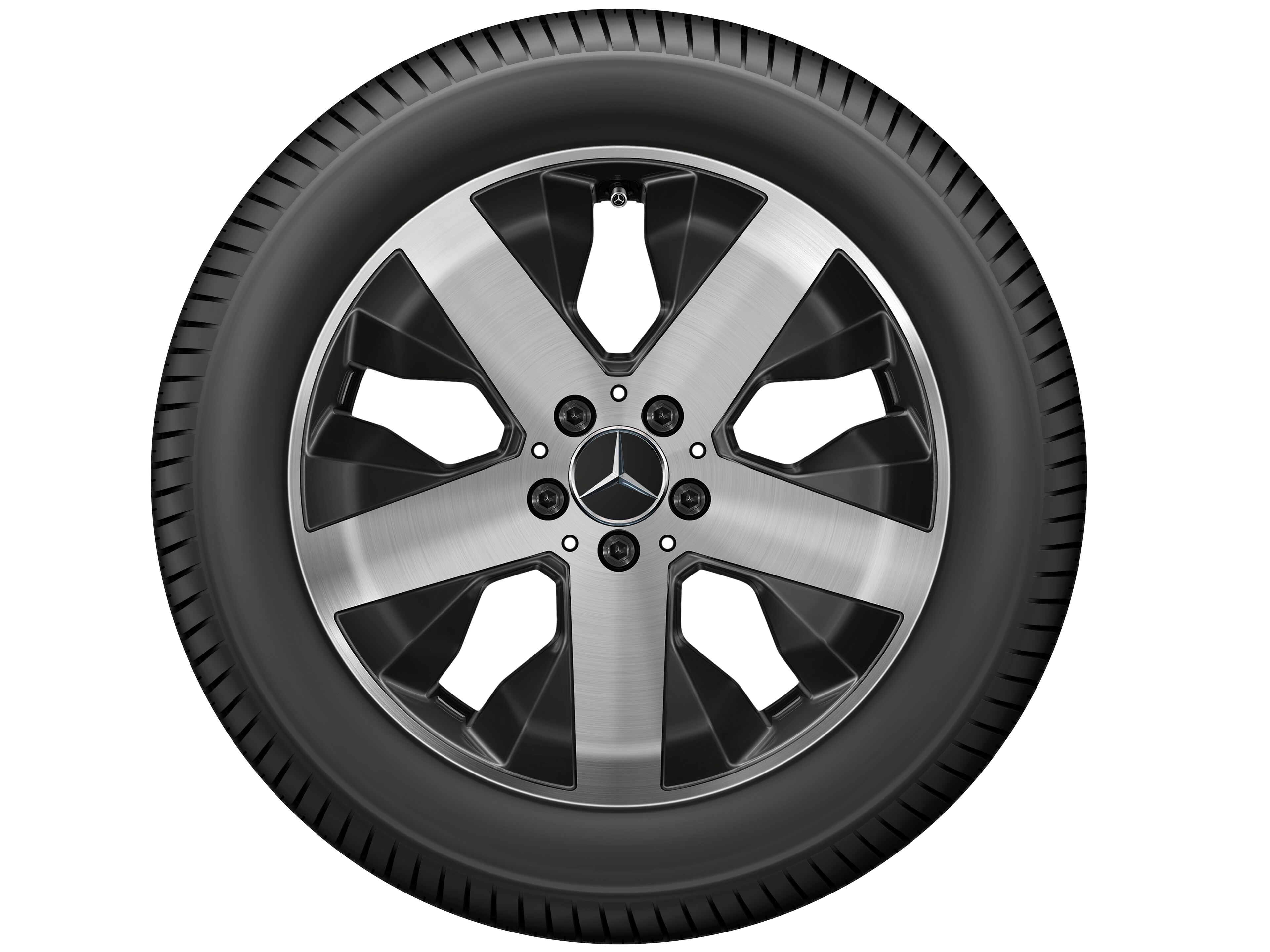 Cerchio a 5 razze, 45,7 cm (18 pollici) - 7,5 J x 18 ET 53, colore nero, Tornitura a specchio
