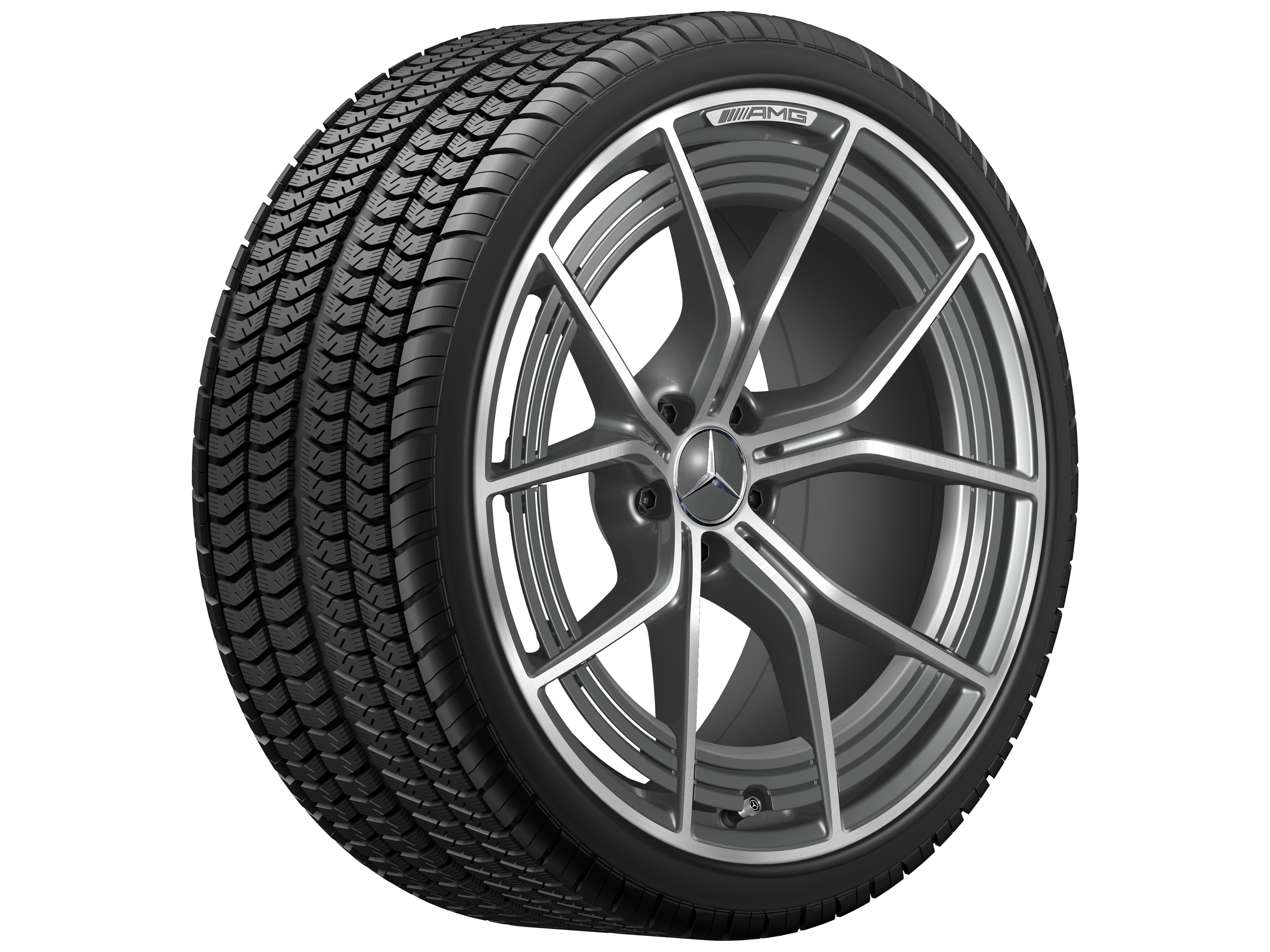 Cerchio fucinato AMG con design a 5 doppie razze, 53,3 cm (21 pollici) - 11 J x 21 ET 60, Grigio tantalio, Tornitura a specchio