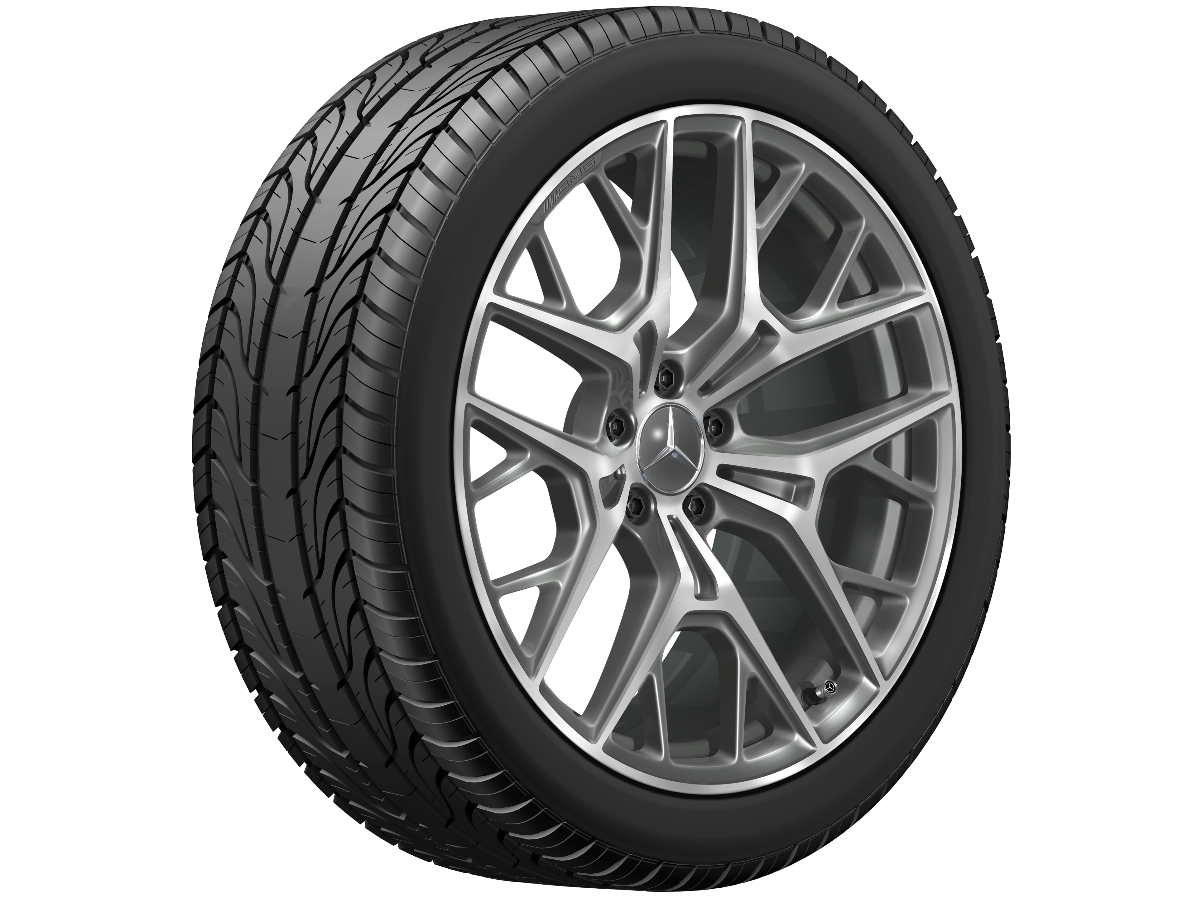 Cerchio in lega leggera AMG, con design a razze incrociate, 50,8 cm (20 pollici) - 9 J x 20 ET 34, grigio Himalaya, Tornitura a specchio