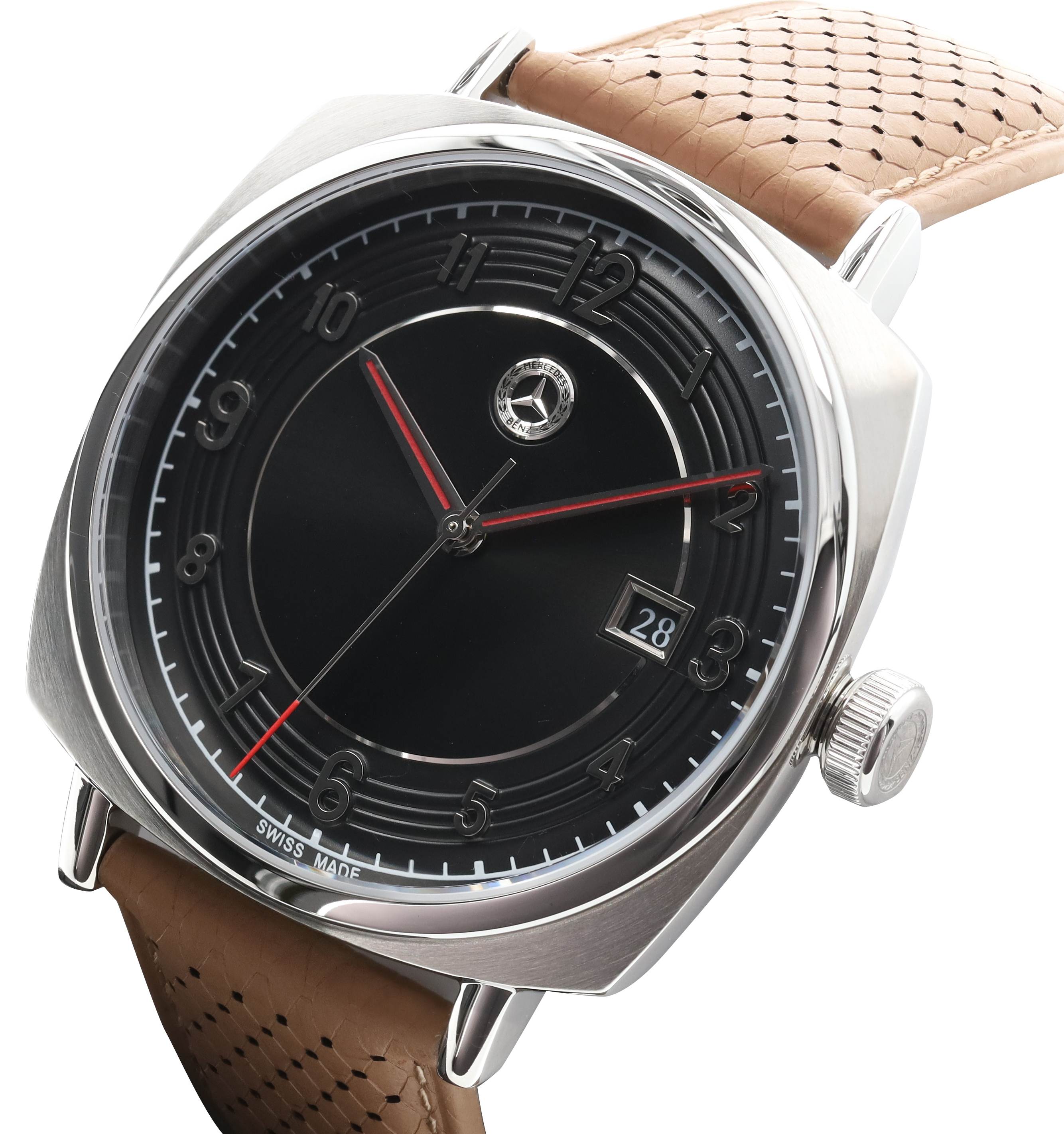 Orologio da polso da uomo, Classic, Pagoda - argento / colore nero / marrone cognac, acciaio inox / pelle di vitello