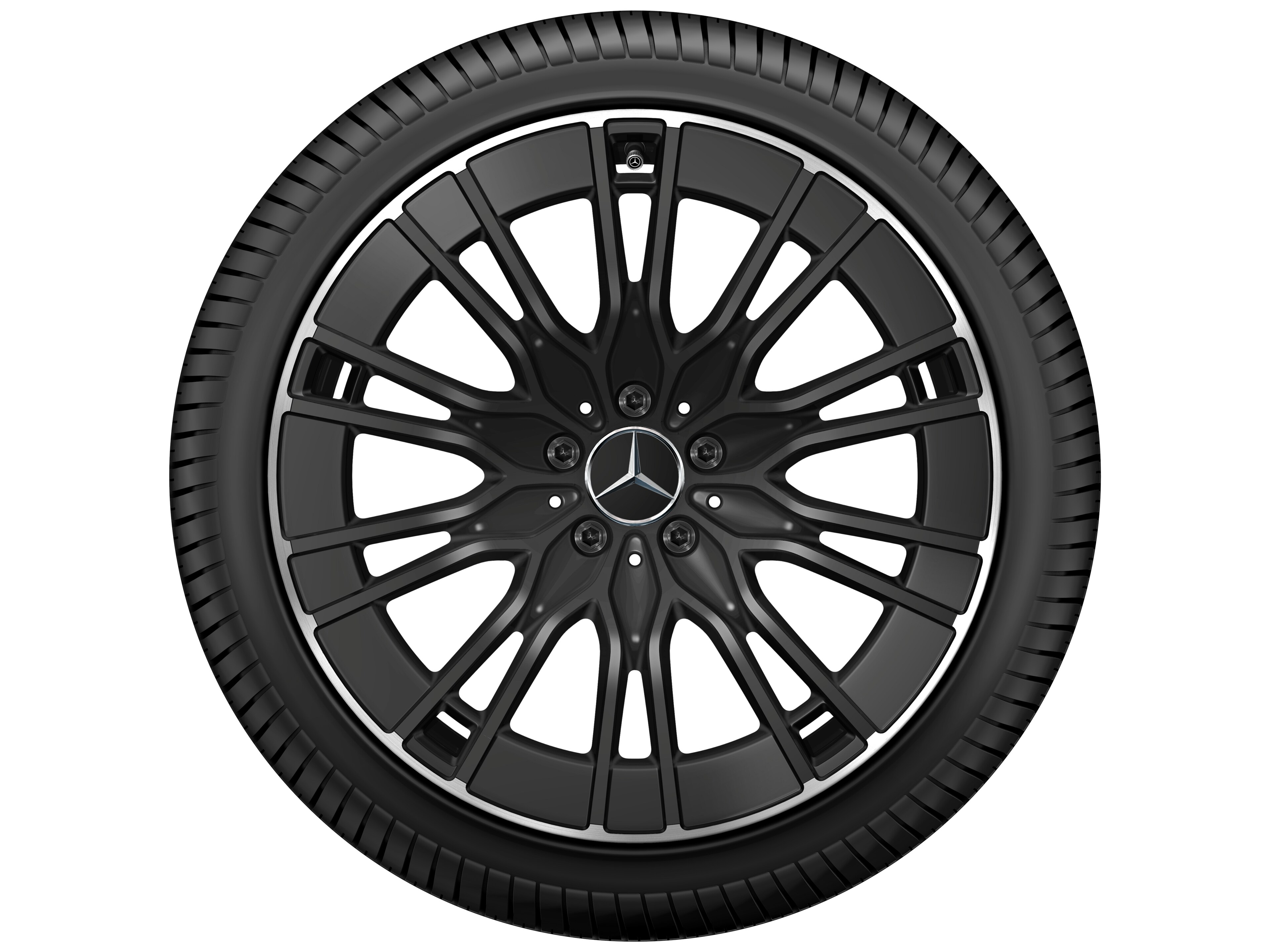 Cerchio a 10 doppie razze, Aero, 50,8 cm (20 pollici), Bordo del cerchio tornito a specchio - 8,5 J x 20 ET 35,5, colore nero, Tornitura a specchio