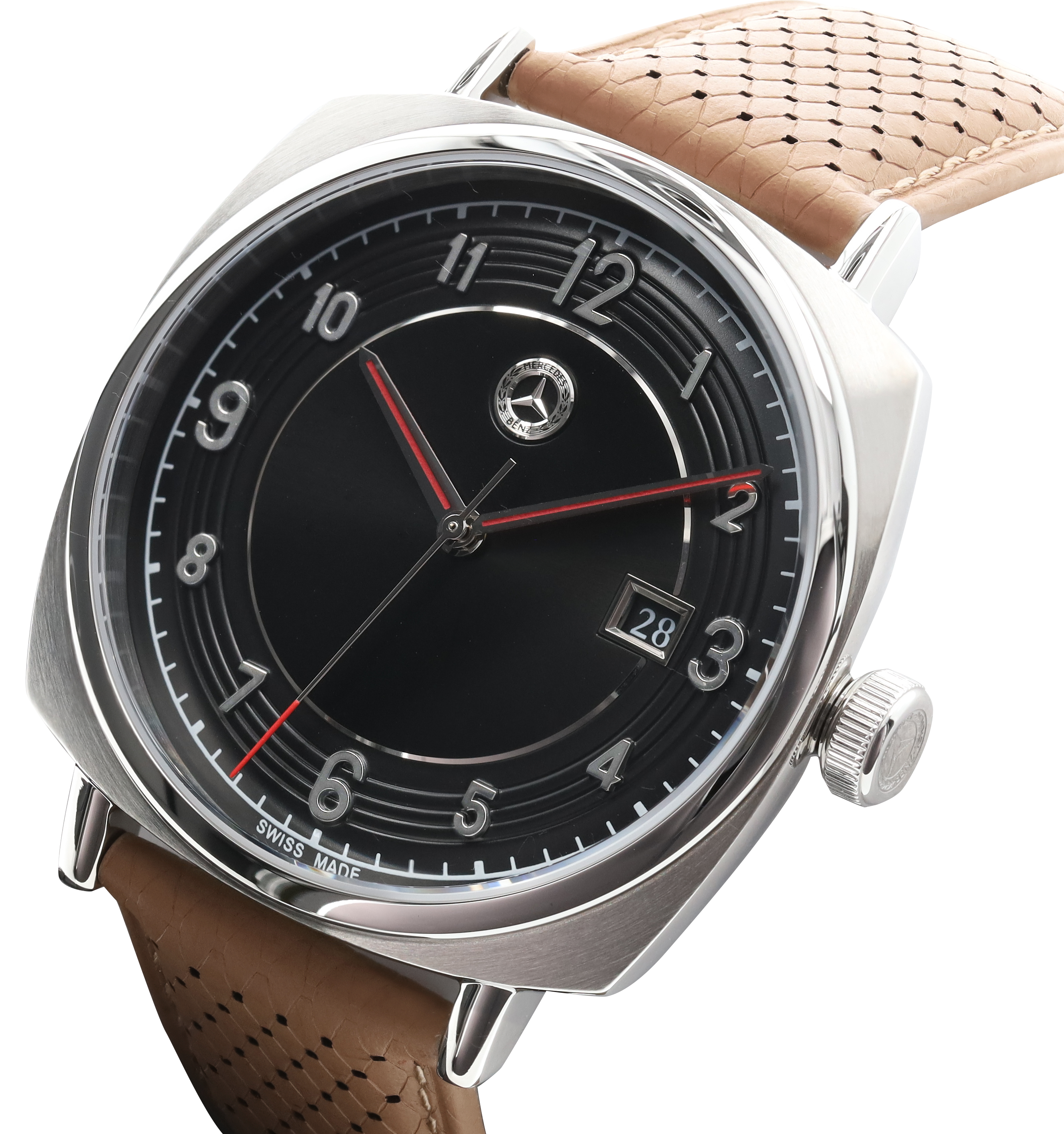 Orologio da polso da uomo, Classic, Pagoda - argento / colore nero / marrone cognac, acciaio inox / pelle di vitello