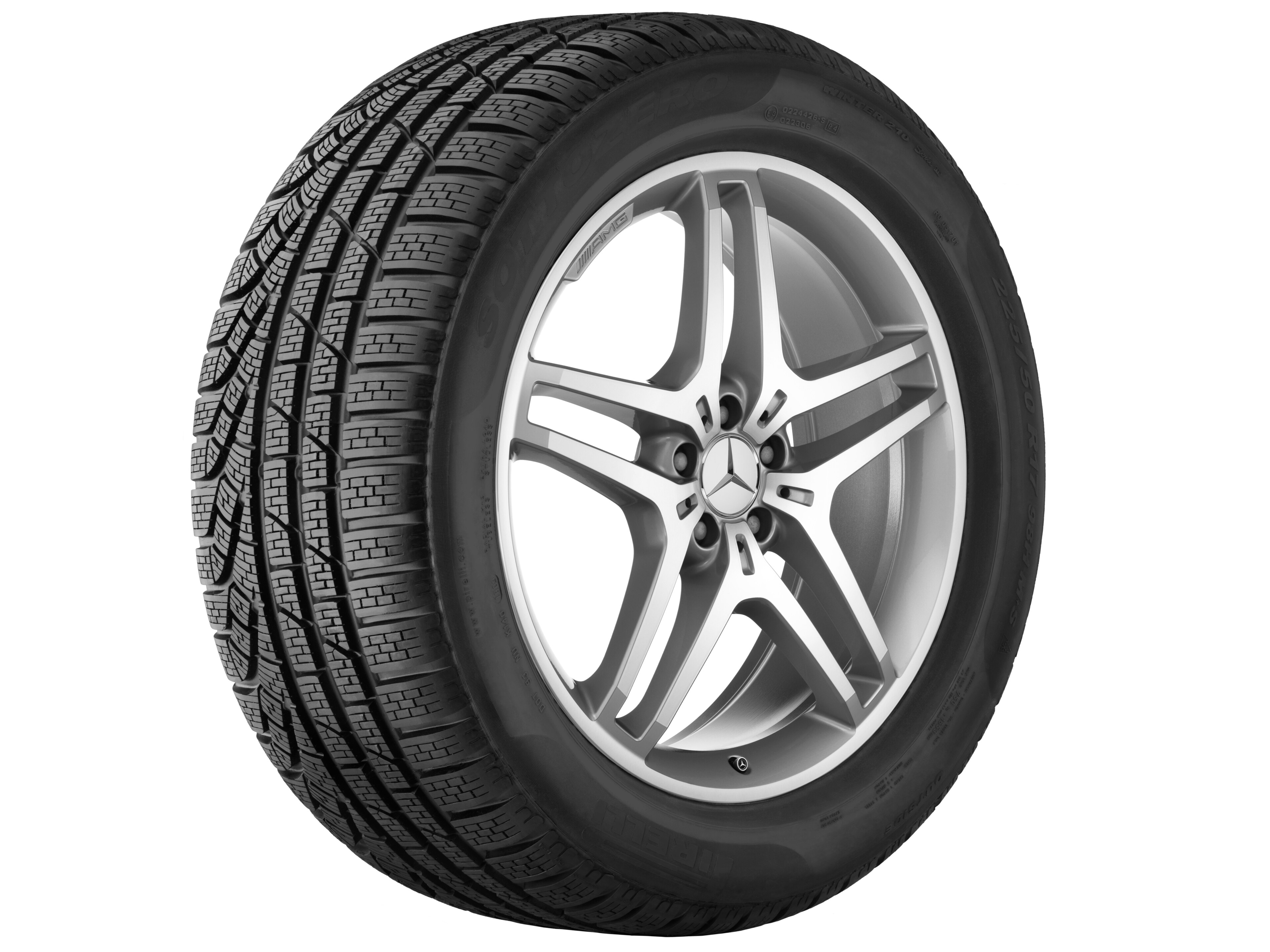 Cerchio a 5 doppie razze AMG, 53,3 cm (21 pollici) - 9 J x 21 ET 53, argento, Tornitura a specchio