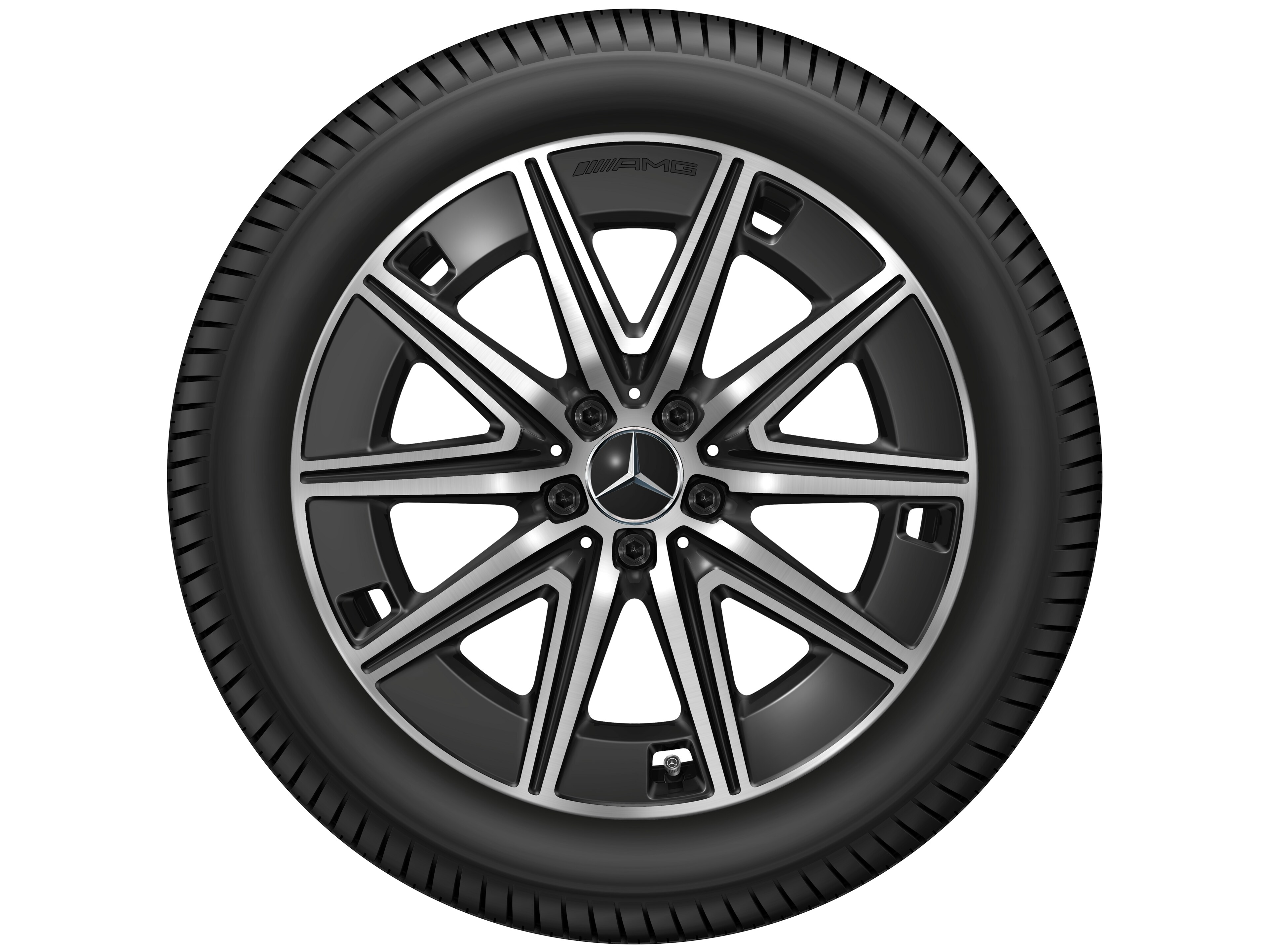 Cerchio a 10 razze AMG, 48,3 cm (19 pollici) - 7,5 J x 19 ET 53,5, colore nero, Tornitura a specchio