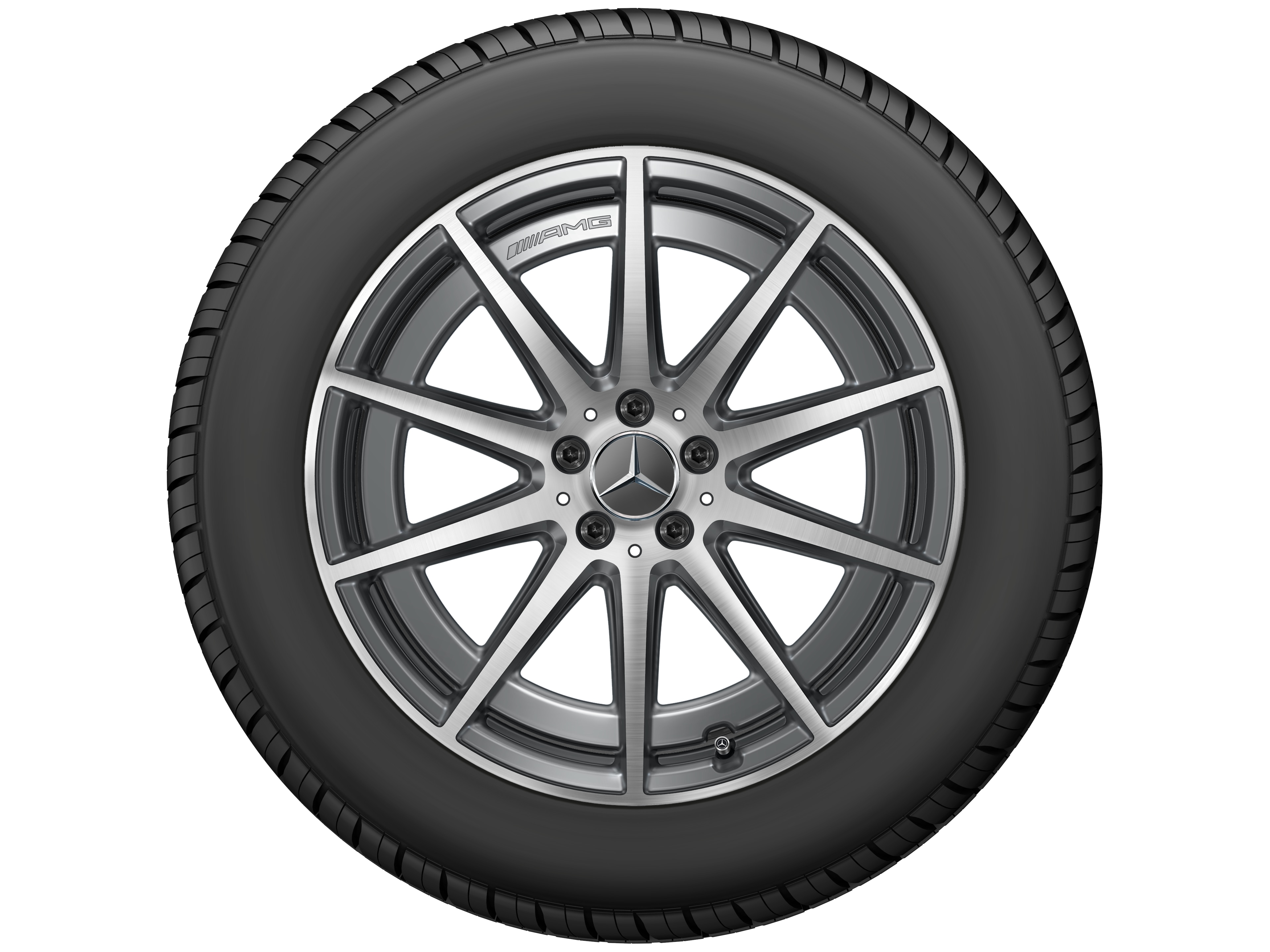 Cerchio a 10 razze AMG, 48,3 cm (19 pollici) - 9,5 J x 19 ET 25, Grigio tantalio, Tornitura a specchio
