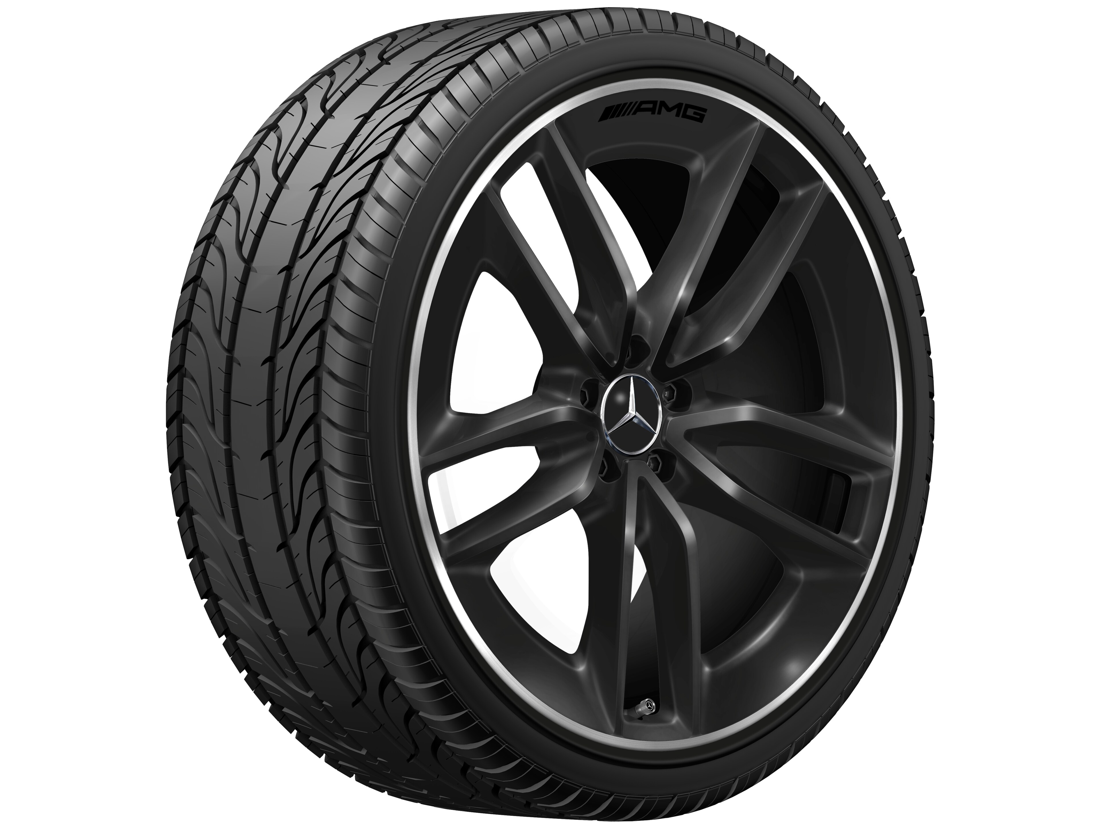 Cerchio a 5 doppie razze AMG, 55,9 cm (22 pollici), Bordo del cerchio tornito a specchio - 10 J x 22 ET 56,1, colore nero, Bordo del cerchio tornito a specchio