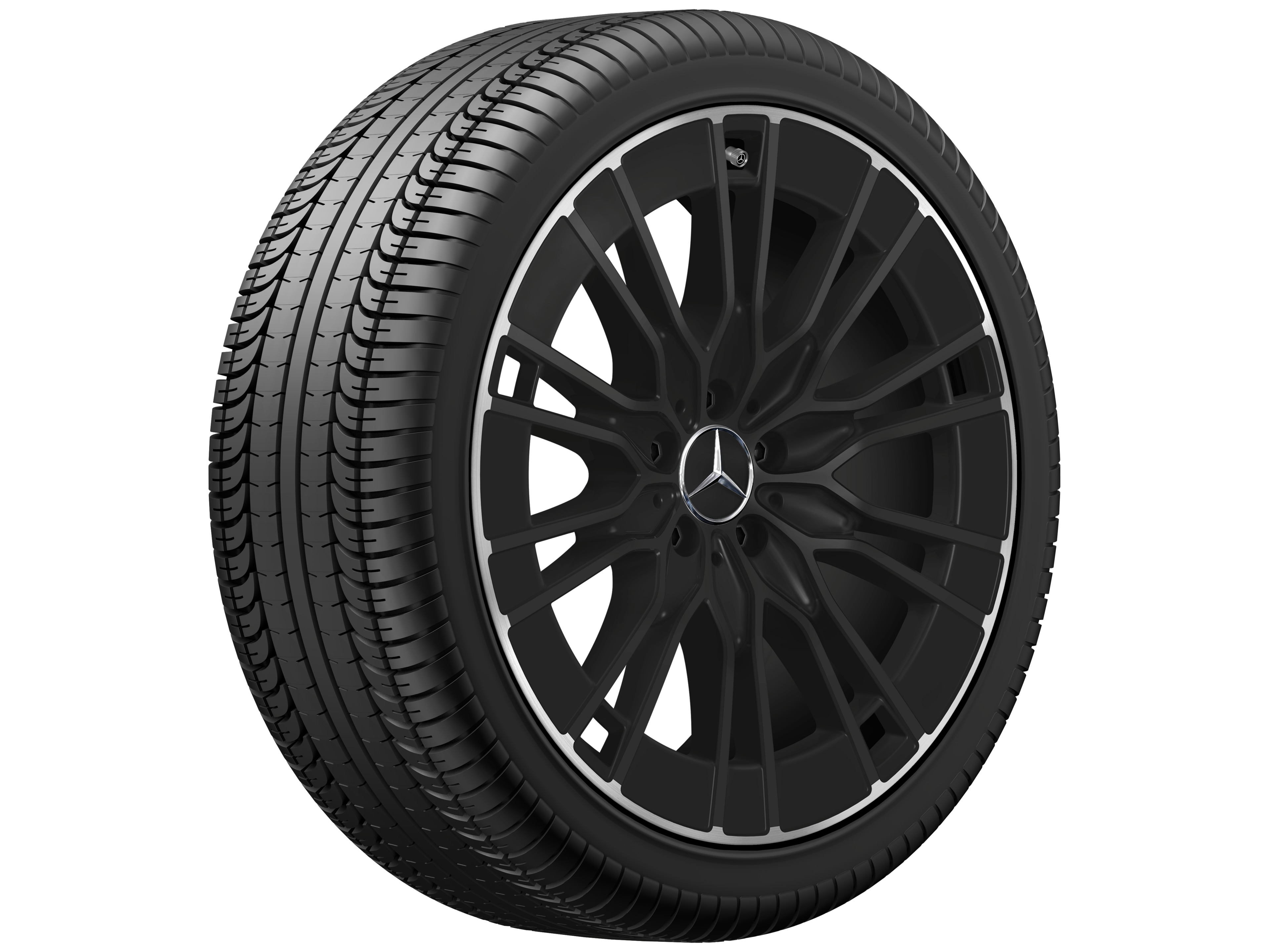 Cerchio a 10 doppie razze, Aero, 50,8 cm (20 pollici), Bordo del cerchio tornito a specchio - 8,5 J x 20 ET 35,5, colore nero, Tornitura a specchio