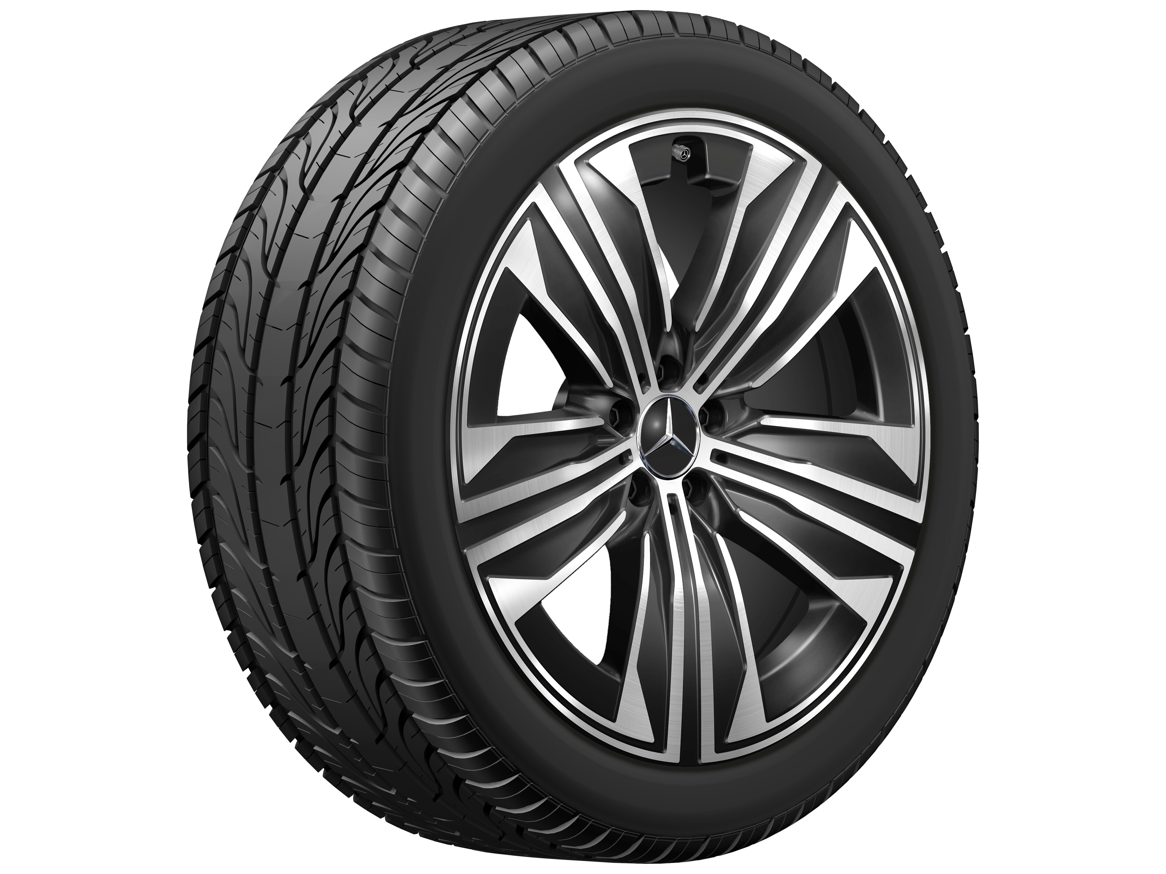 Cerchio a 5 razze, Aero, 53,3 cm (21 pollici), con tornitura a specchio - 9,5 J x 21 ET 30,1, colore nero, Tornitura a specchio
