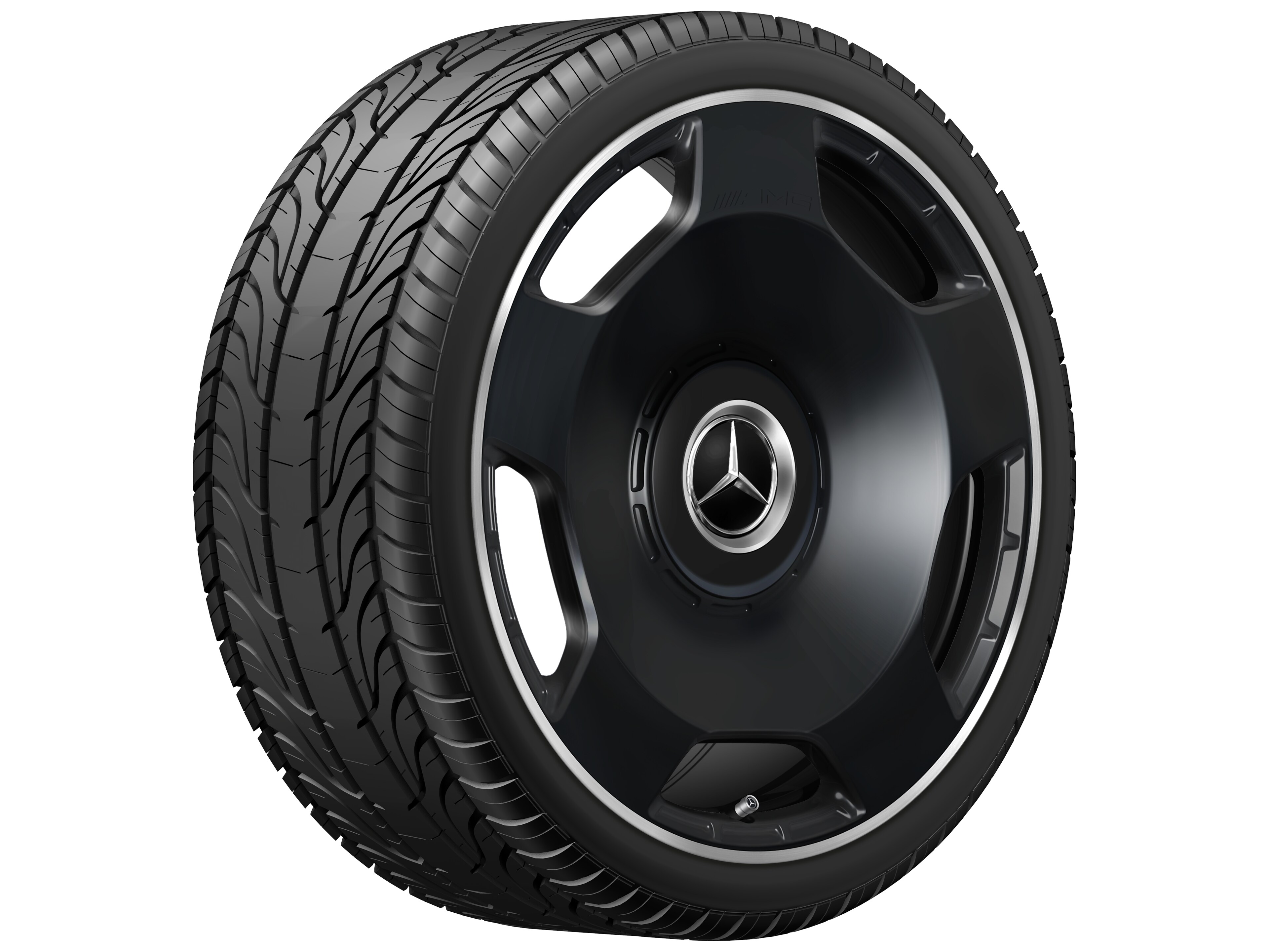 Cerchio fucinato AMG con design a 5 fori, 55,9 cm (22 pollici), Bordo del cerchio tornito a specchio - 10 J x 22 ET 36, nero opacizzato, Bordo del cerchio tornito a specchio