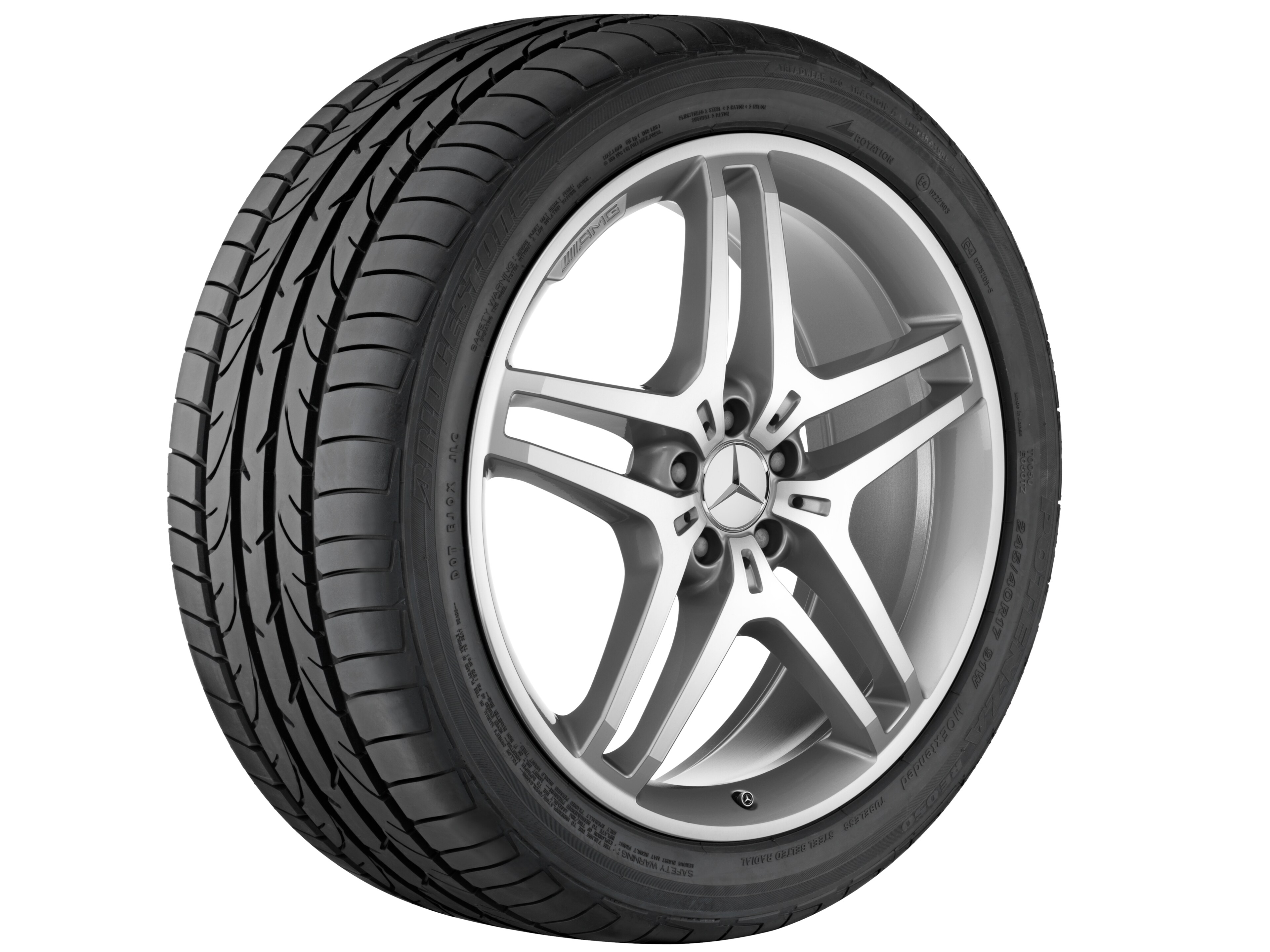 Cerchio a 5 doppie razze AMG, 53,3 cm (21 pollici) - 9 J x 21 ET 53, argento, Tornitura a specchio