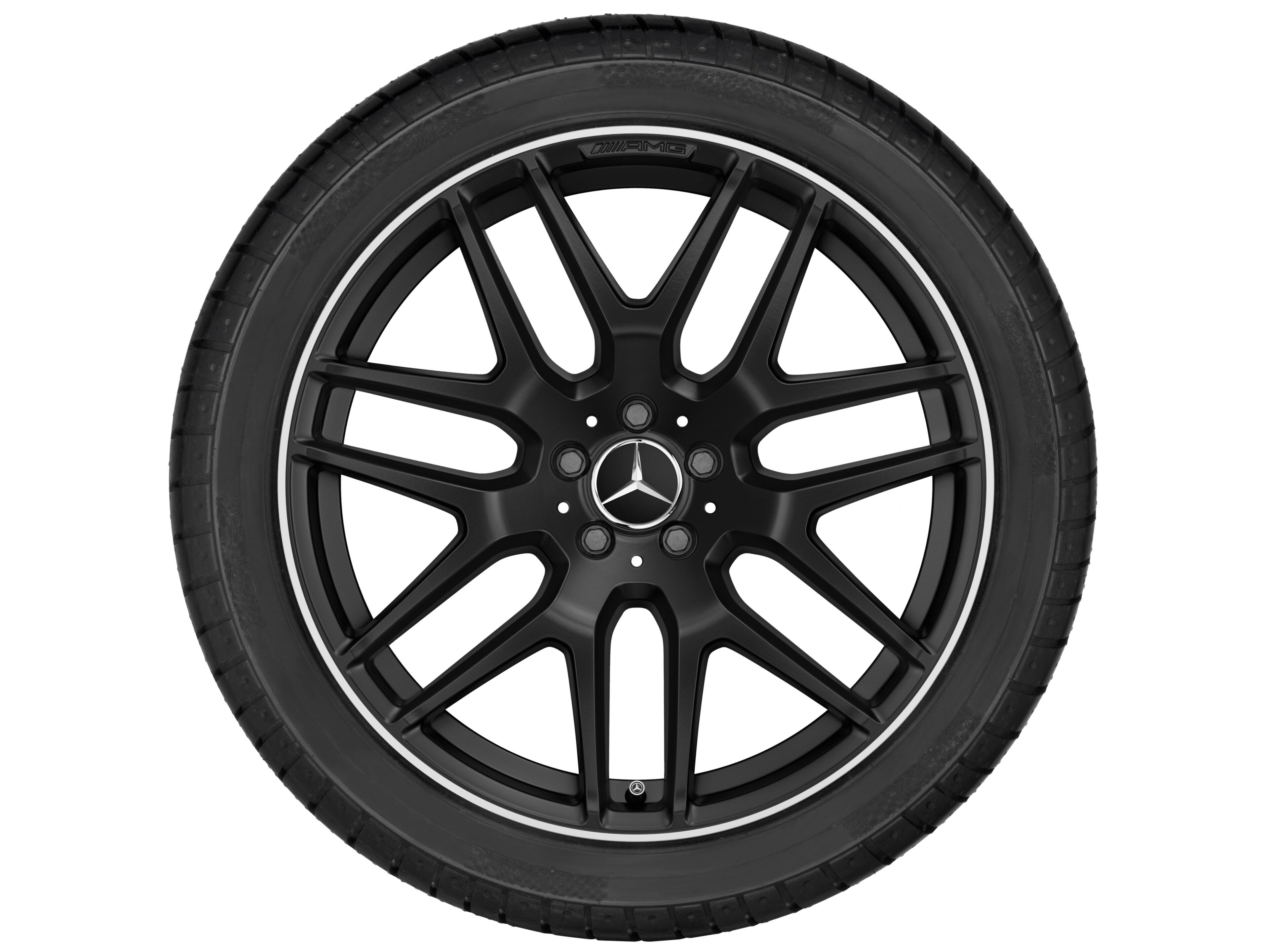 AMG Leichtmetallrad, im Kreuzspeichen-Design, 53,3 cm (21 Zoll), Felgenhorn glanzgedreht - 10 J x 21 ET 46, schwarz matt, Felgenhorn glanzgedreht