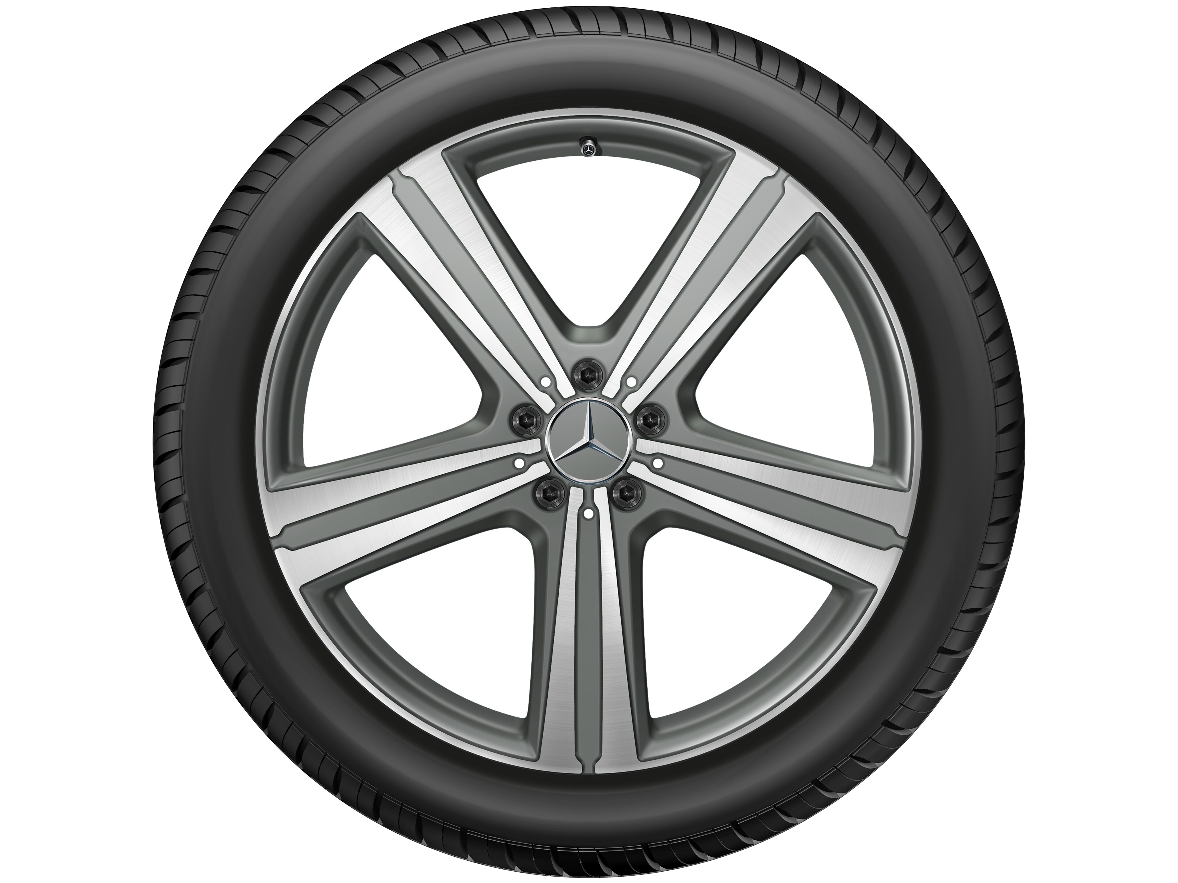 Cerchio a 5 razze, 53,3 cm (21 pollici), con tornitura a specchio - 11 J x 21 ET 49, grigio Himalaya opaco, Tornitura a specchio