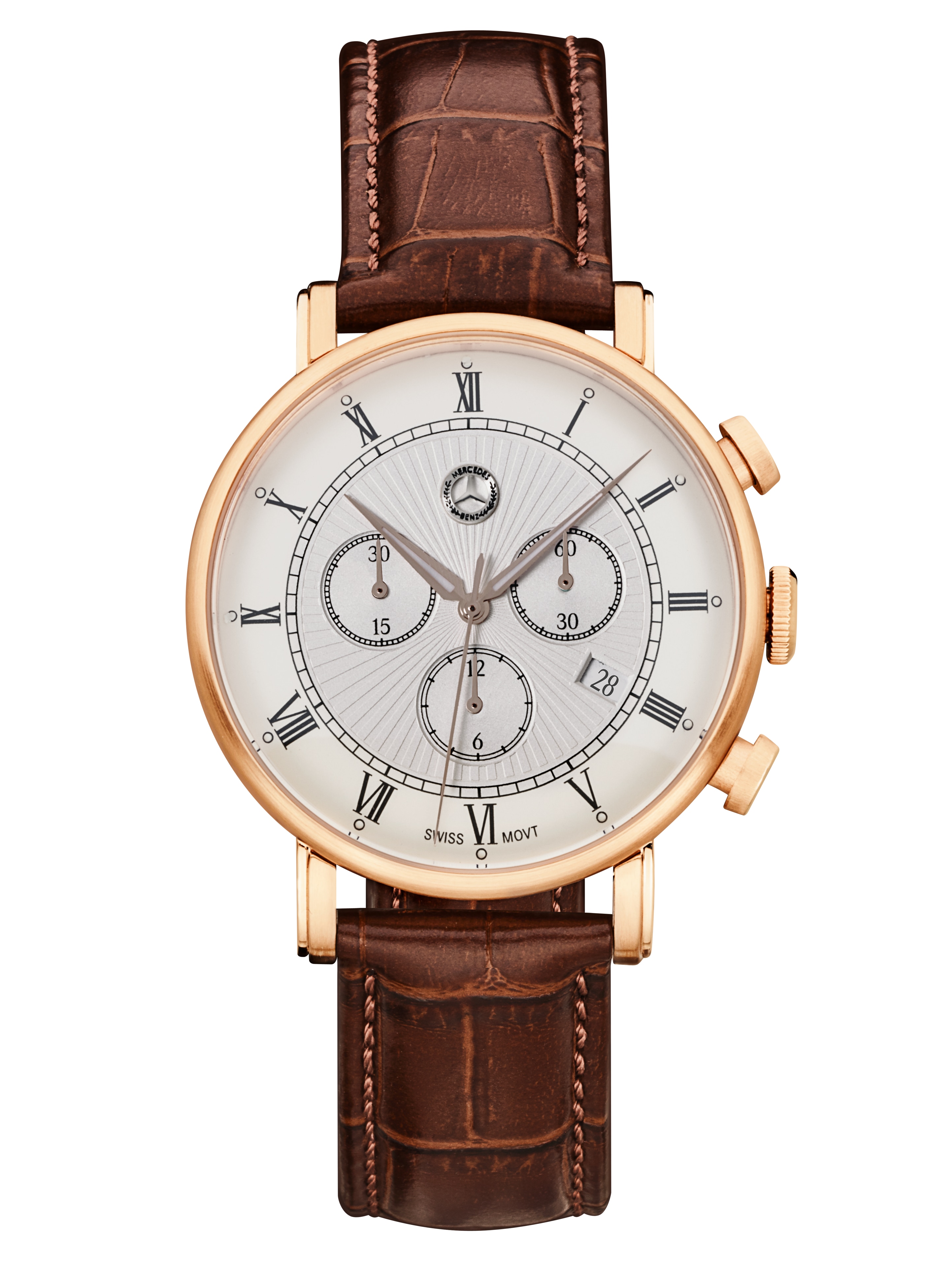 Cronografo da uomo, Classic Retro oro - Oro rosé / marrone, acciaio inox / pelle di vitello