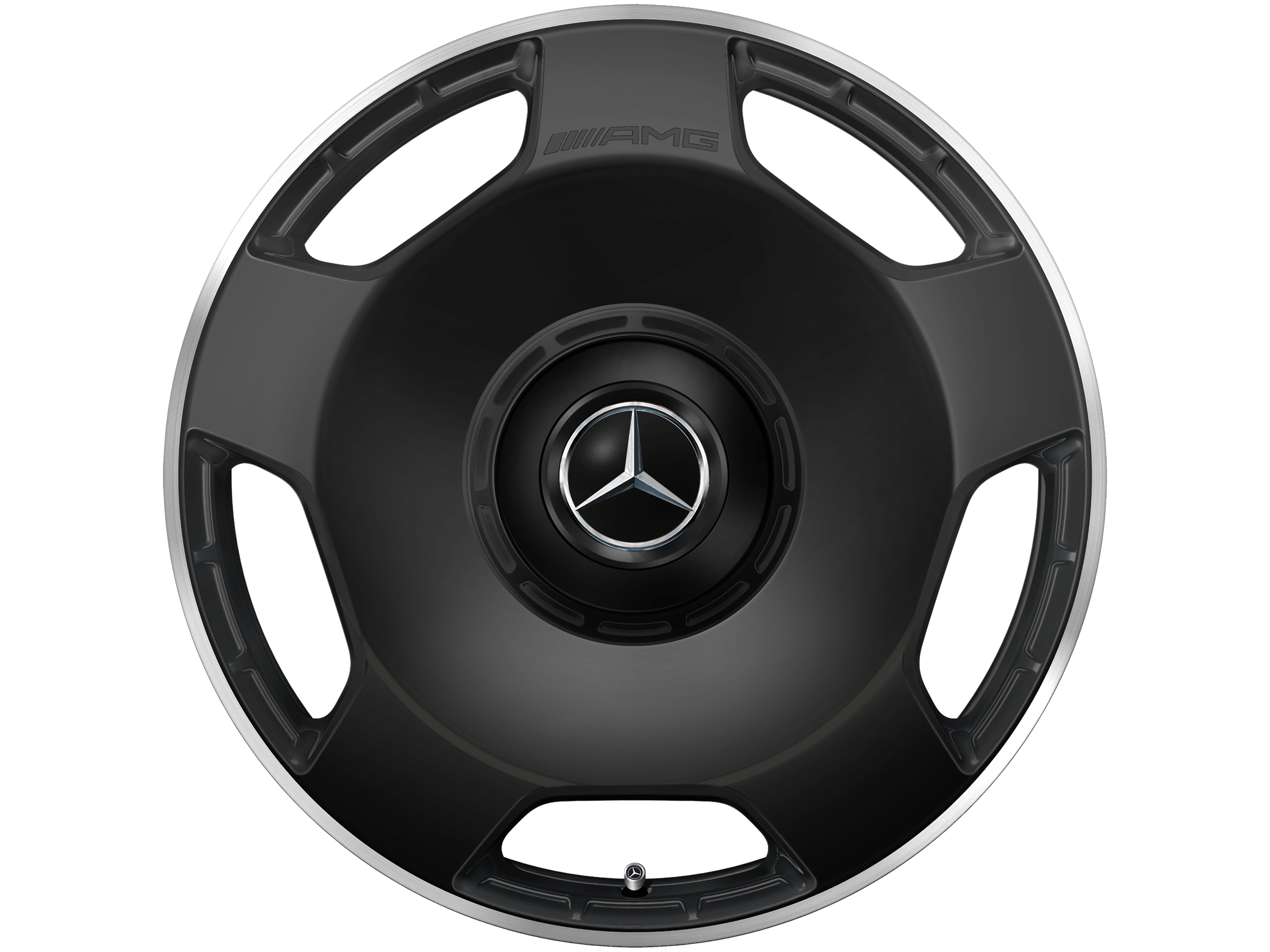 Cerchio fucinato AMG con design a 5 fori, 53,3 cm (21 pollici), Bordo del cerchio tornito a specchio - 10 J x 21 ET 30, nero opacizzato, Bordo del cerchio tornito a specchio