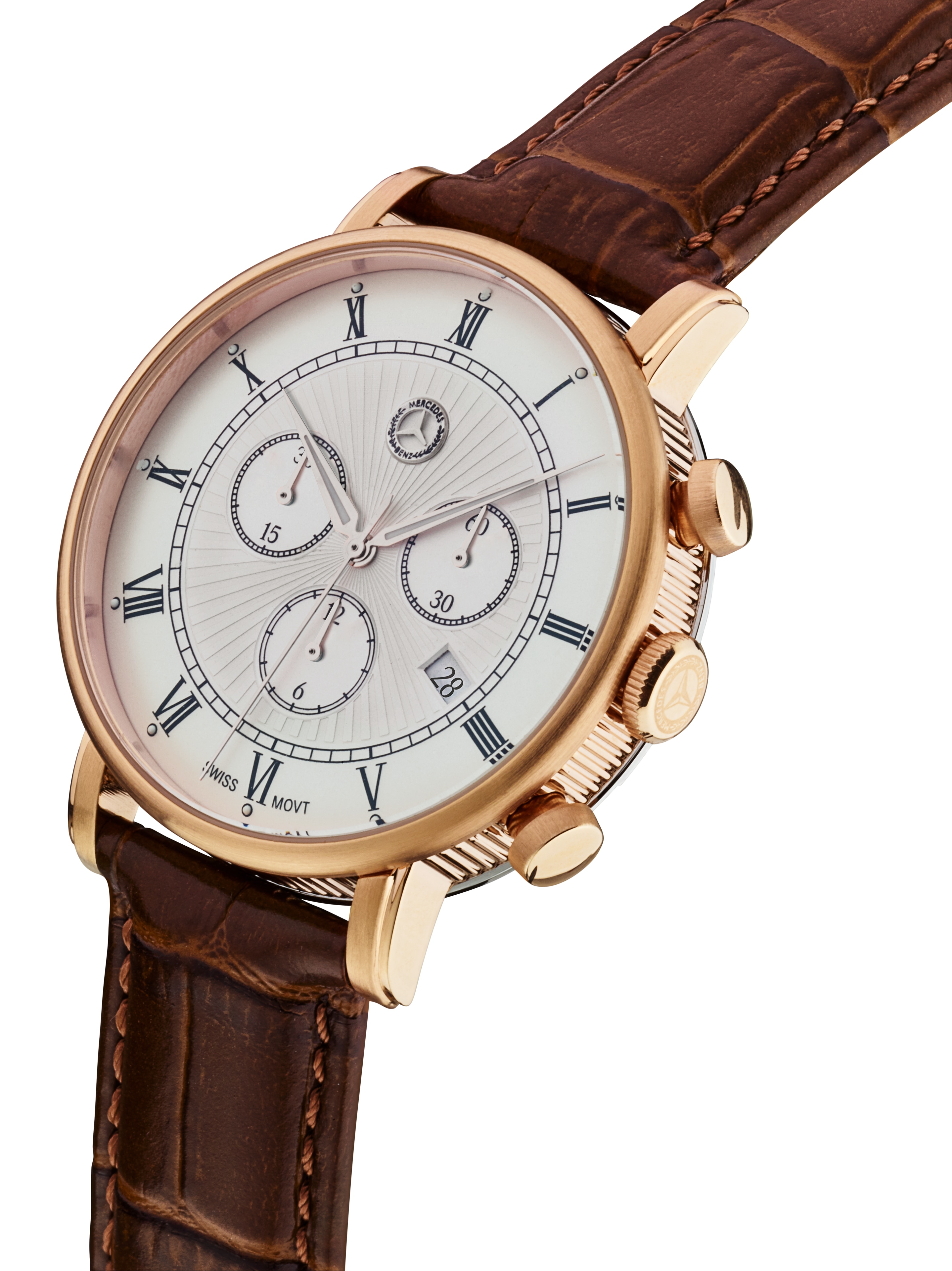 Cronografo da uomo, Classic Retro oro - Oro rosé / marrone, acciaio inox / pelle di vitello
