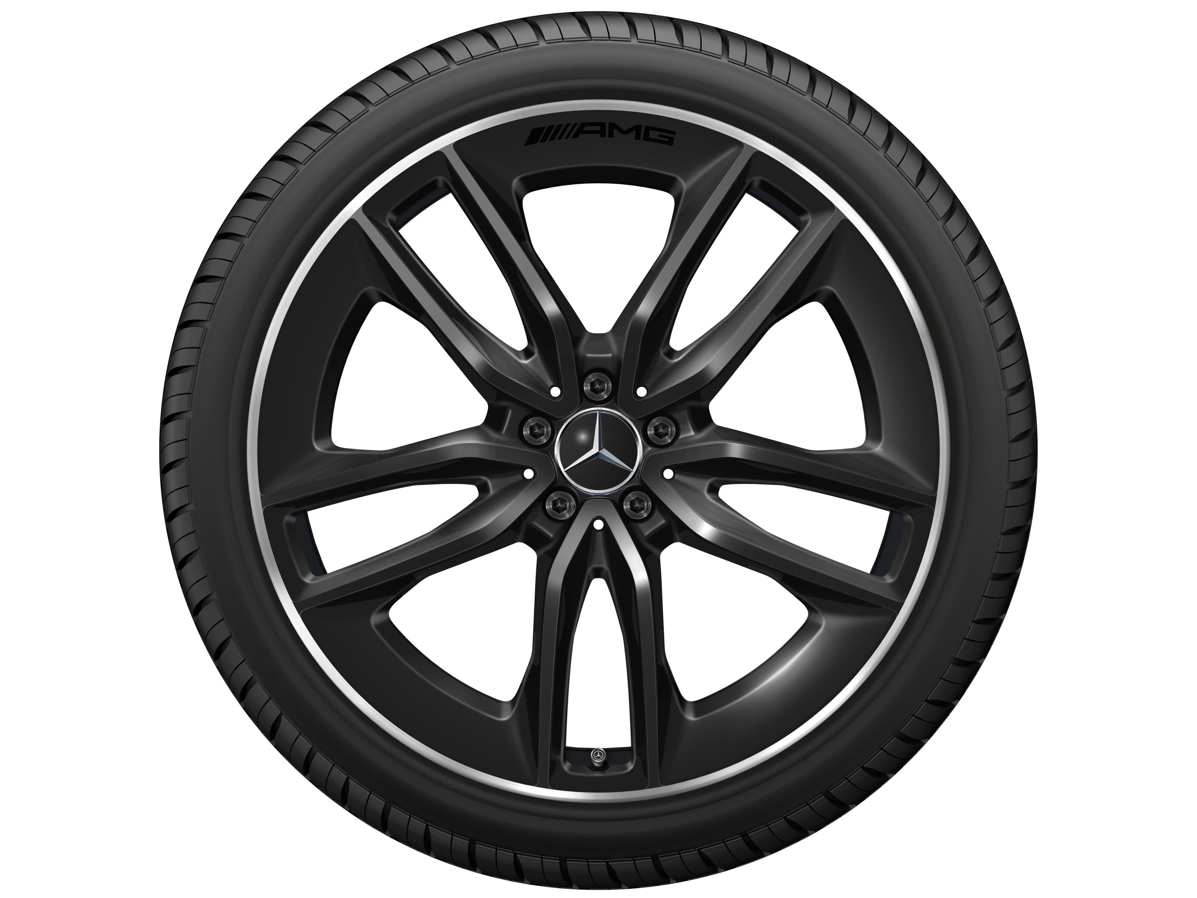 Cerchio a 5 doppie razze AMG, 55,9 cm (22 pollici), Bordo del cerchio tornito a specchio - 10 J x 22 ET 56,1, colore nero, Bordo del cerchio tornito a specchio