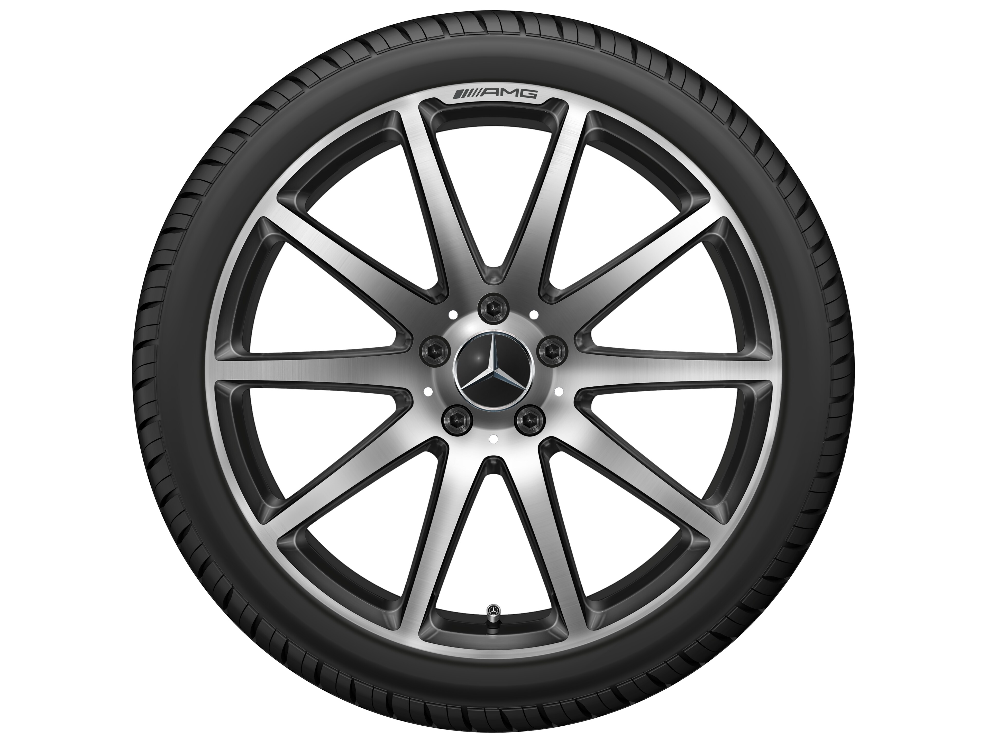 Cerchio fucinato AMG con design a 10 razze, 50,8 cm (20 pollici) - 10 J x 20 ET 48, colore nero, Lucidato